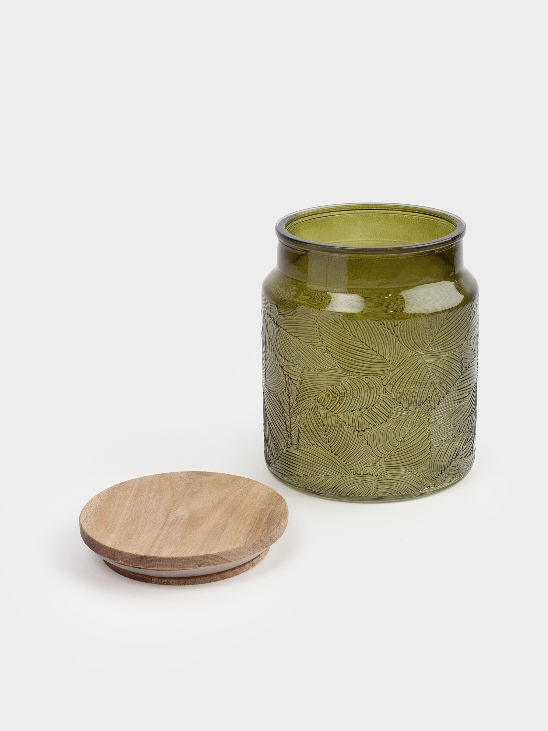 Банка для сыпучих продуктов, 1 л, стекло/дерево, зеленая, Тропические листья, Tropical leaves, image-4