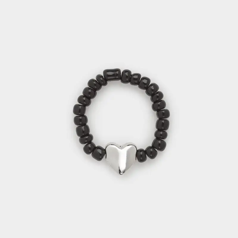 Кольцо, р. S-M, единый размер, стекло/металл, черное, Сердце, Jewelry black, image-0