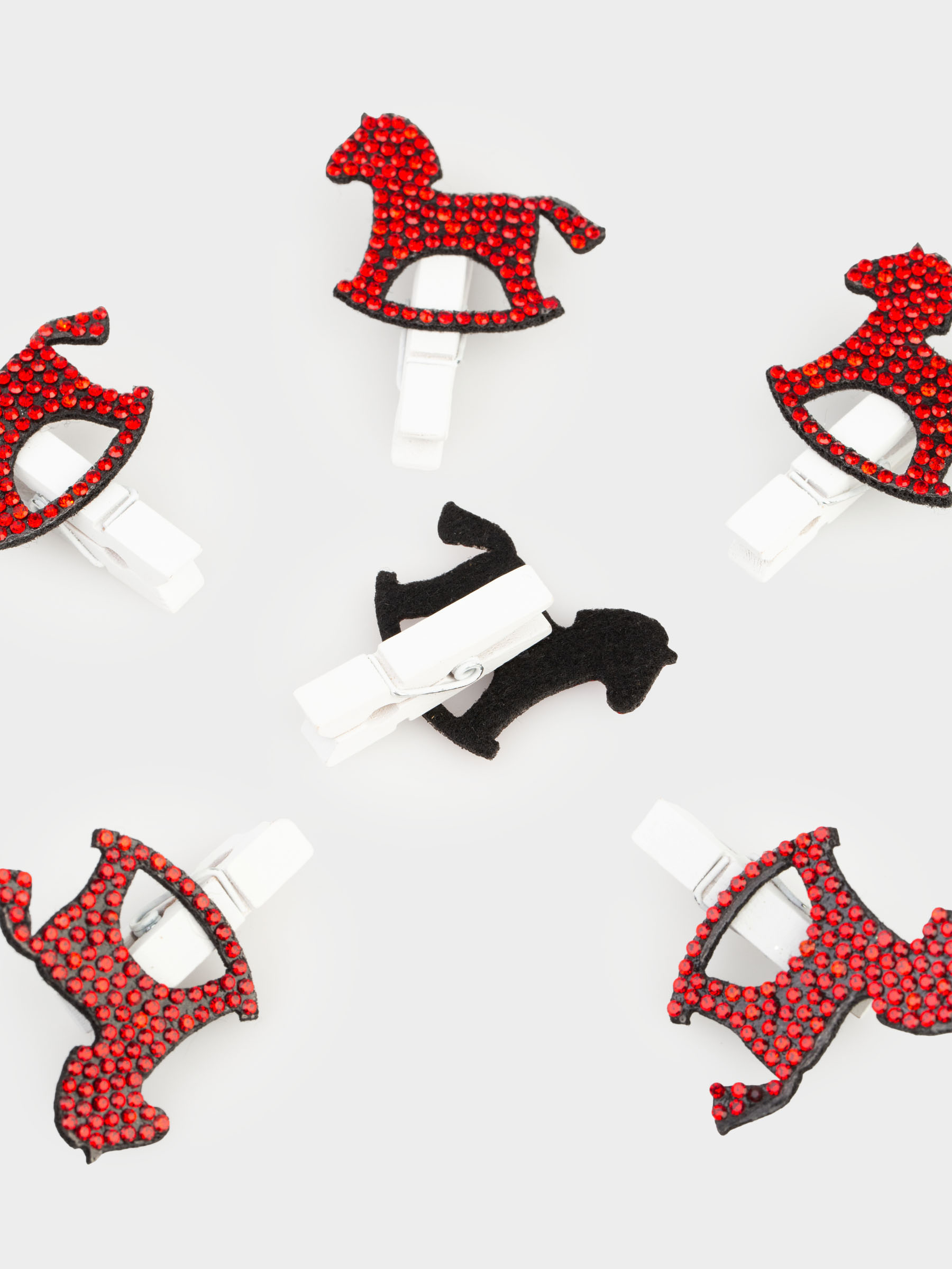 Сәндік қыстырғыш, 3 см, 6 дана, страздары бар, ағаш, қызыл, Жылқы, Figure wood, image-1