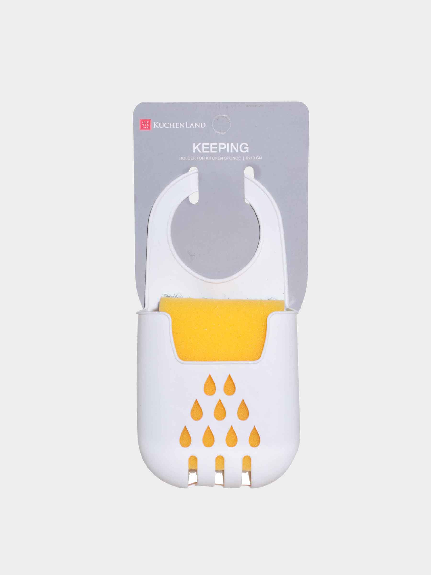 Держатель для кухонной губки, 9х10/18 см, подвесной, с губкой, резина, белый, Капли, Keeping, image-3