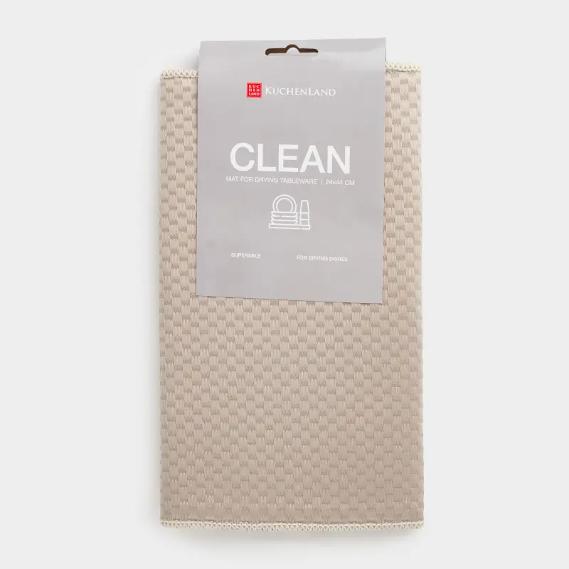 Коврик для сушки посуды, 24x44 см, микрофибра, серо-бежевый, Clean
