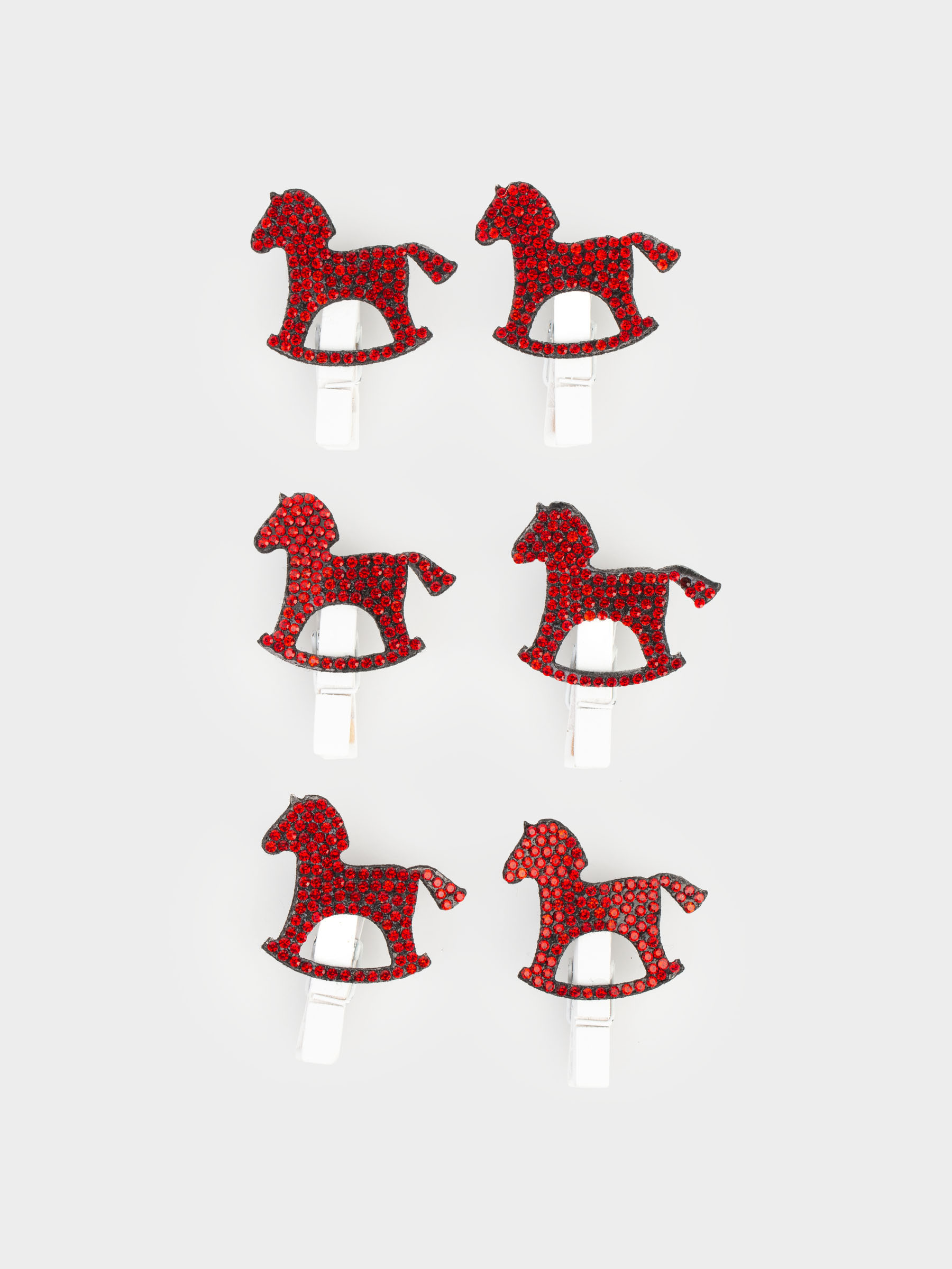 Сәндік қыстырғыш, 3 см, 6 дана, страздары бар, ағаш, қызыл, Жылқы, Figure wood, image-0