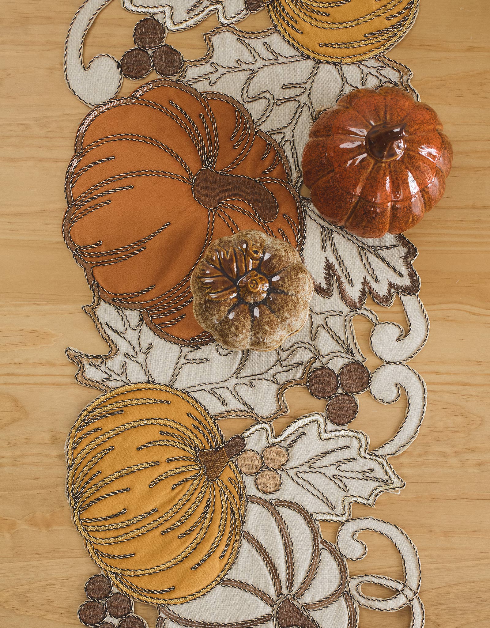 Дорожка настольная, 40х160 см, полиэстер, бежевая, Тыквы, Colors autumn, image-5
