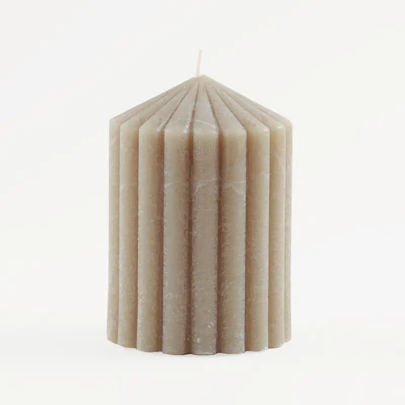 Свеча, 11 см, цилиндрическая, зеленая, Ribbed candle ,image-0
