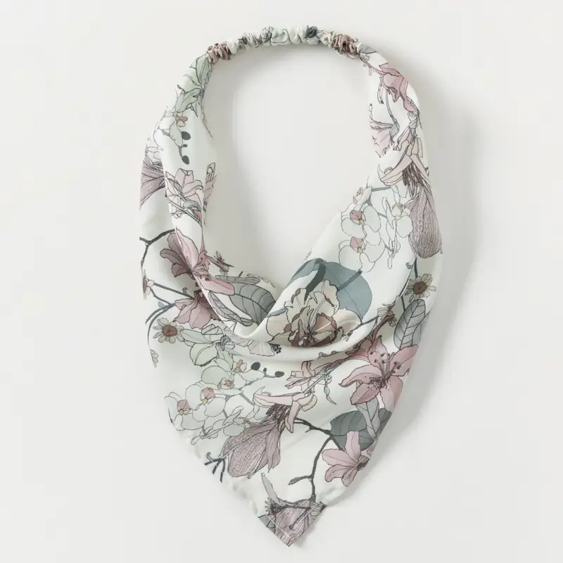 Бандана, 30 см, на резинке, полиэстер, белая, Цветы и листья, Kerchief ,image-0