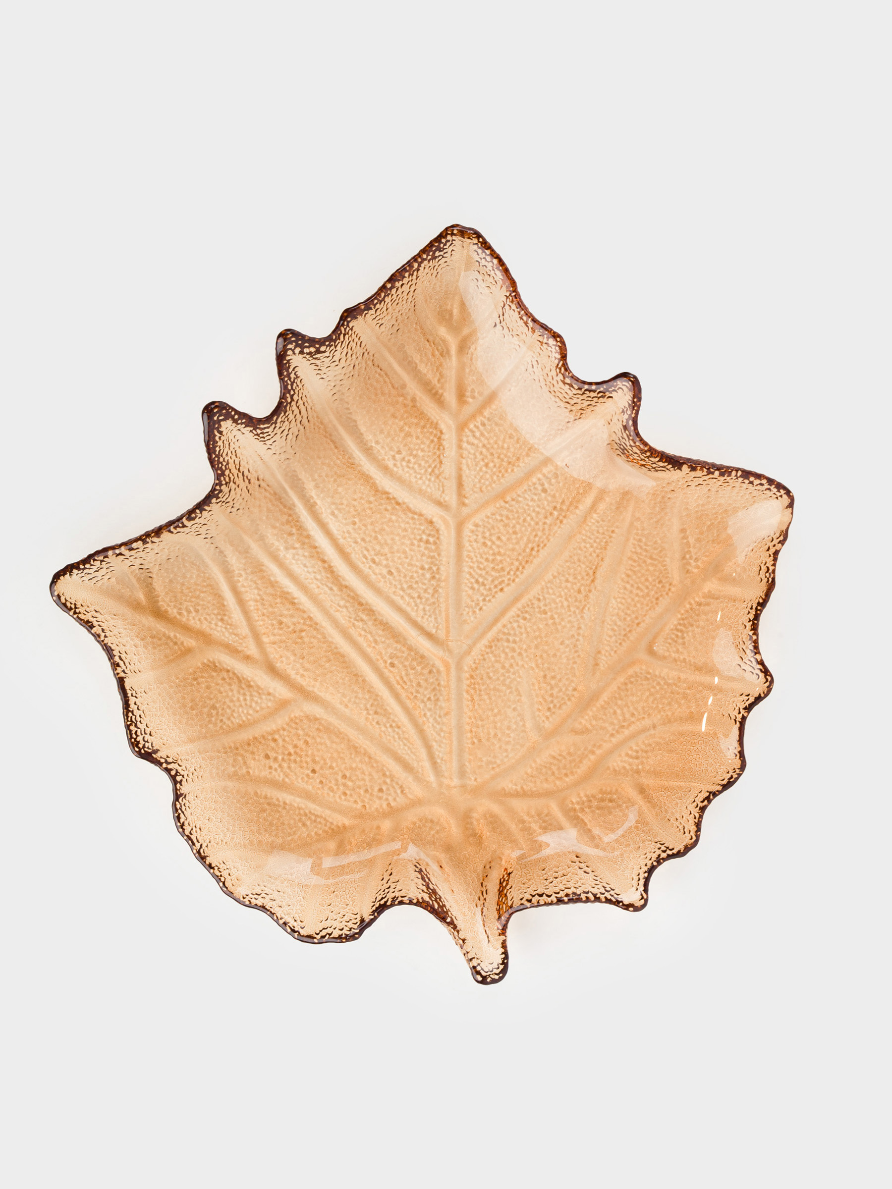 Ыдыс, 25х24х4см, шыны, қоңыр, Үйеңкі жапырағы, Leaves, image-1