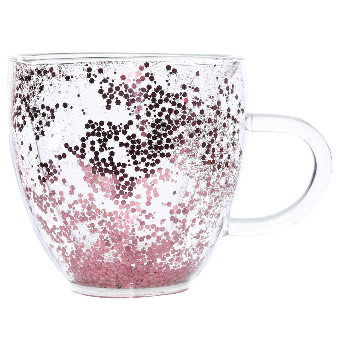 Кружка, 250 мл, 2 шт, стекло Б, с розовыми блестками, Heart, Air sparkly, image-1