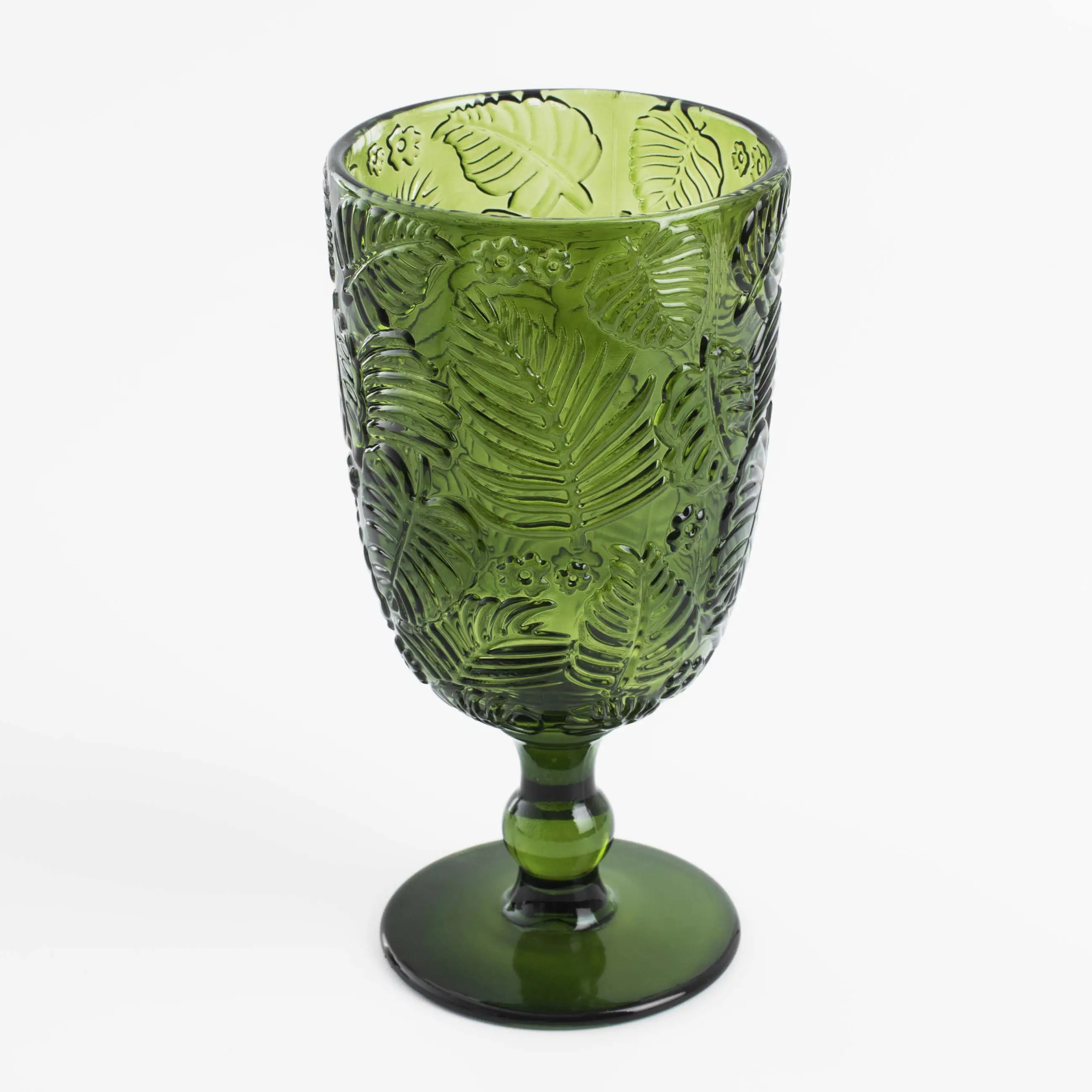Бокал-кубок для вина, 310 мл, стекло Р, зеленый, Монстера, Tropical leaves, image-0