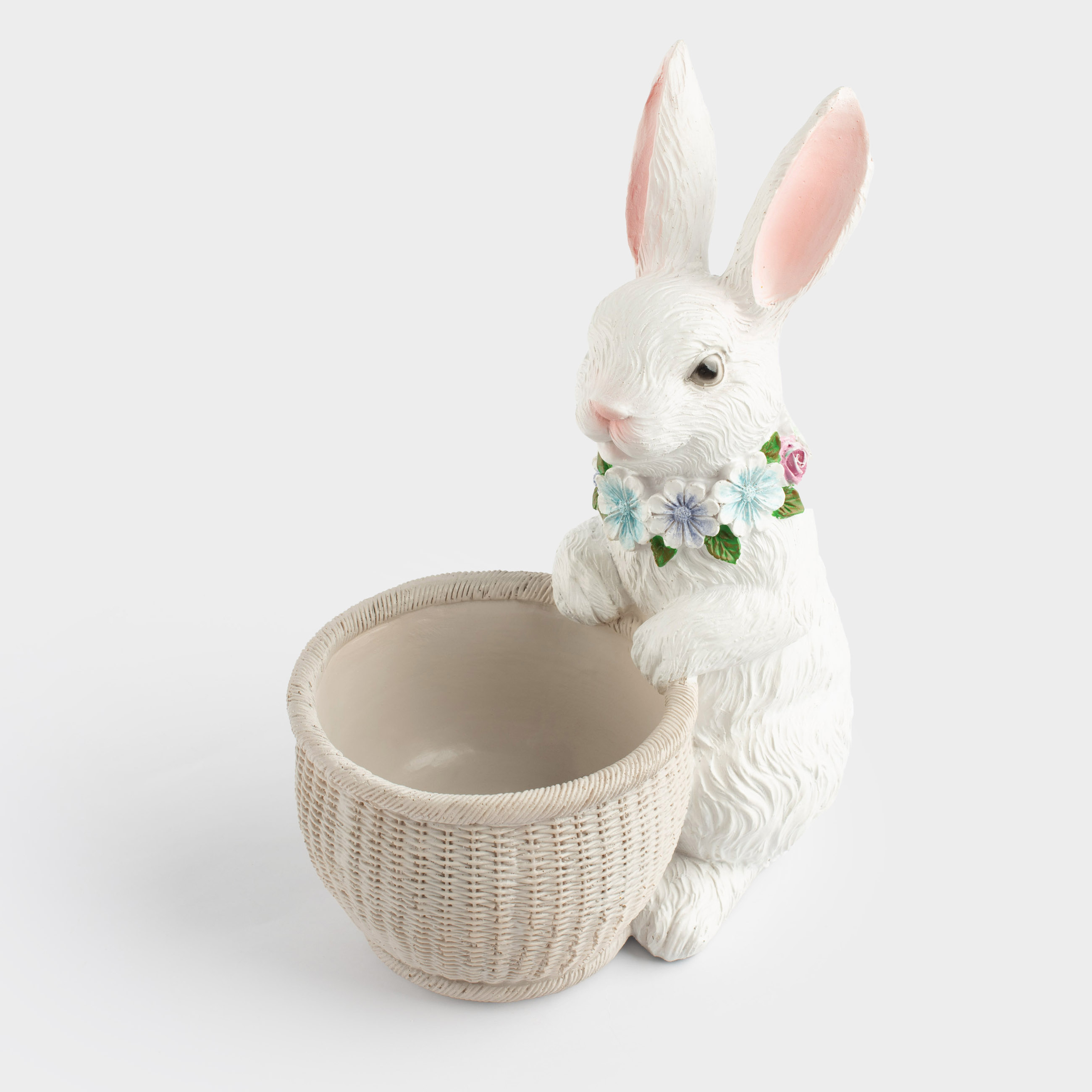 Конфетница, 21x27 см, полирезин, серо-бежевая, Кролик с корзинкой, Easter, image-0