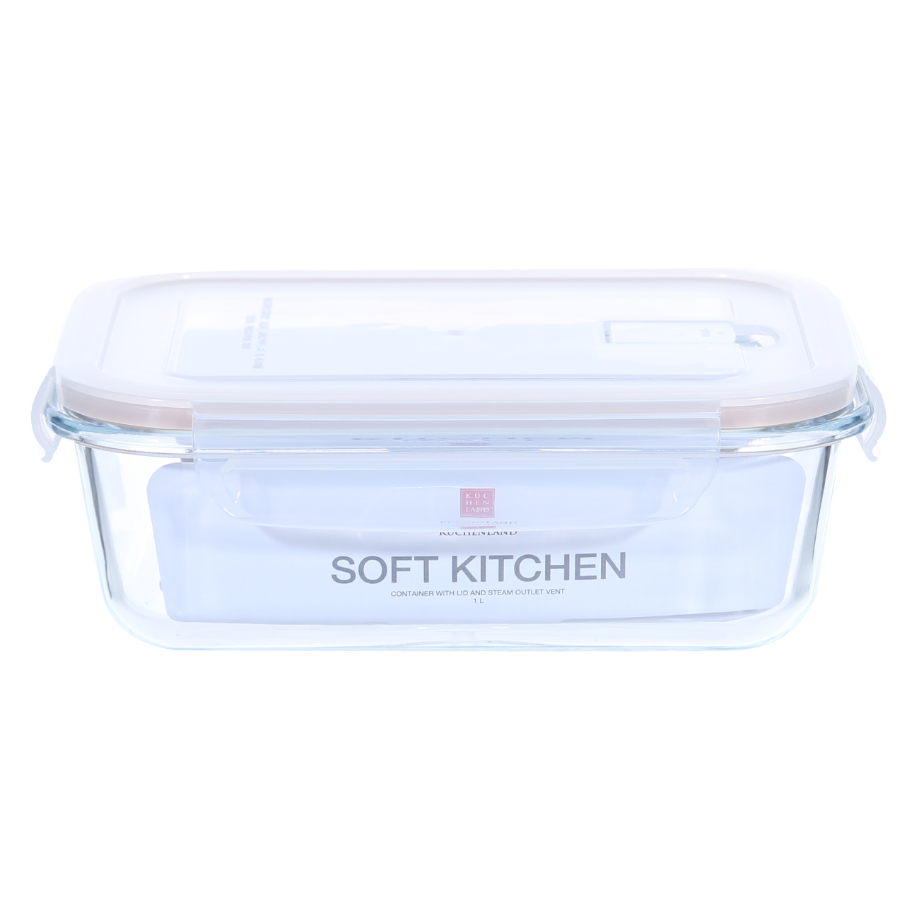 Контейнер, 1,5 л, с клипсами, с клапаном, стекло Т, прямоугольный, Soft kitchen, image-1
