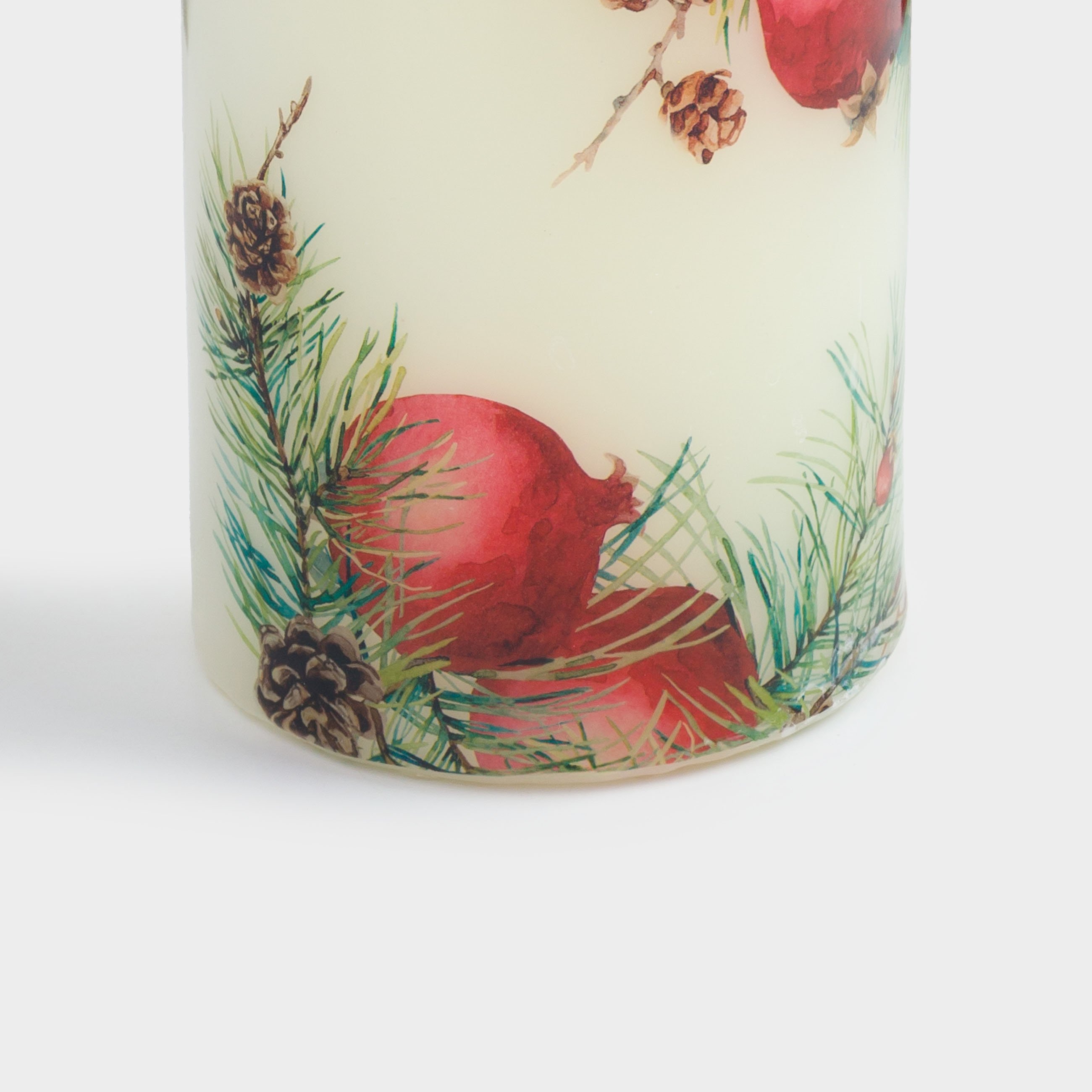 Свеча, 14 см, цилиндрическая, белая, Гранаты и шишки, Christmas miracle, image-2