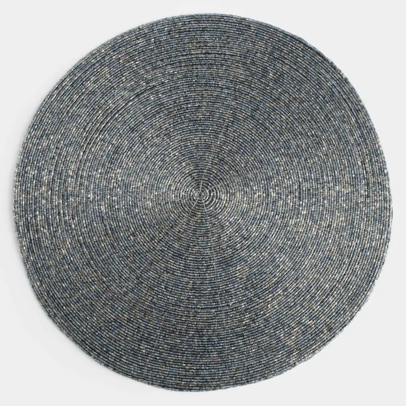 Салфетка под приборы, 36 см, бисер, круглая, серебристая, Shiny beads ,image-0