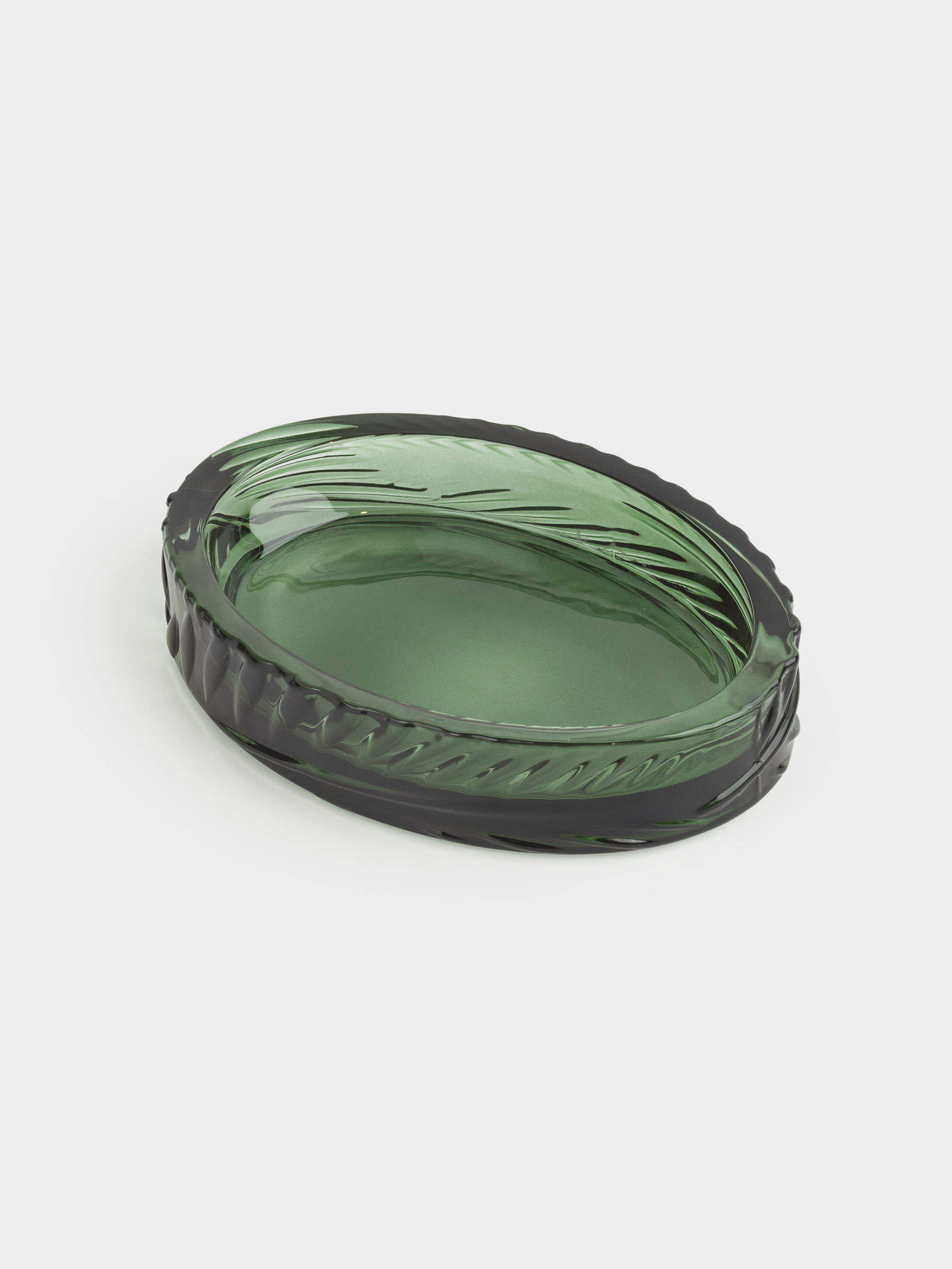 Мыльница, 14х10 см, стекло, овальная, зеленая, Тропические листья, Tropical leaves, image-2