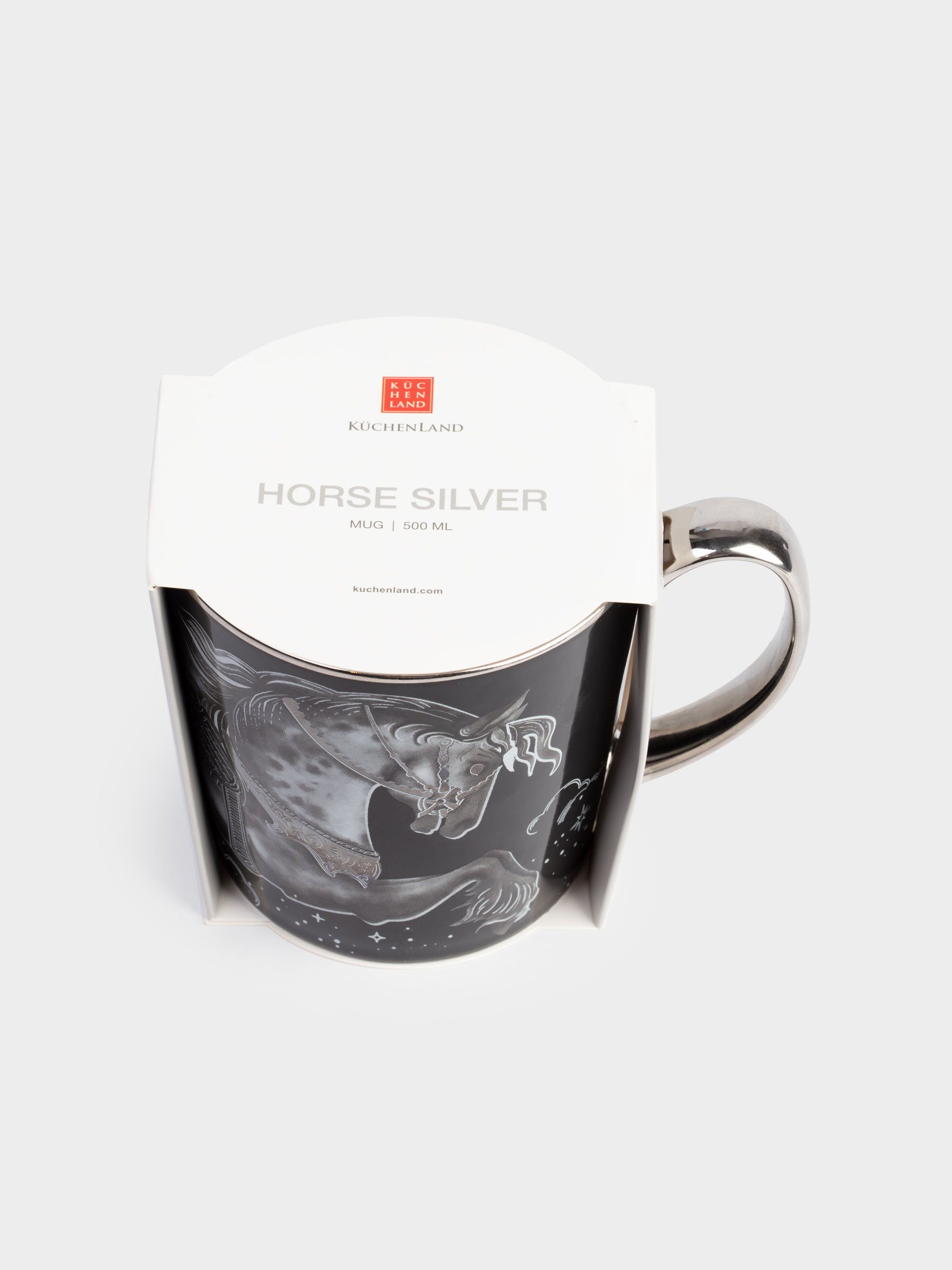 Саптыаяқ, 500 мл, фарфор N, қара және күміс, Жылқы, Horse silver, image-5