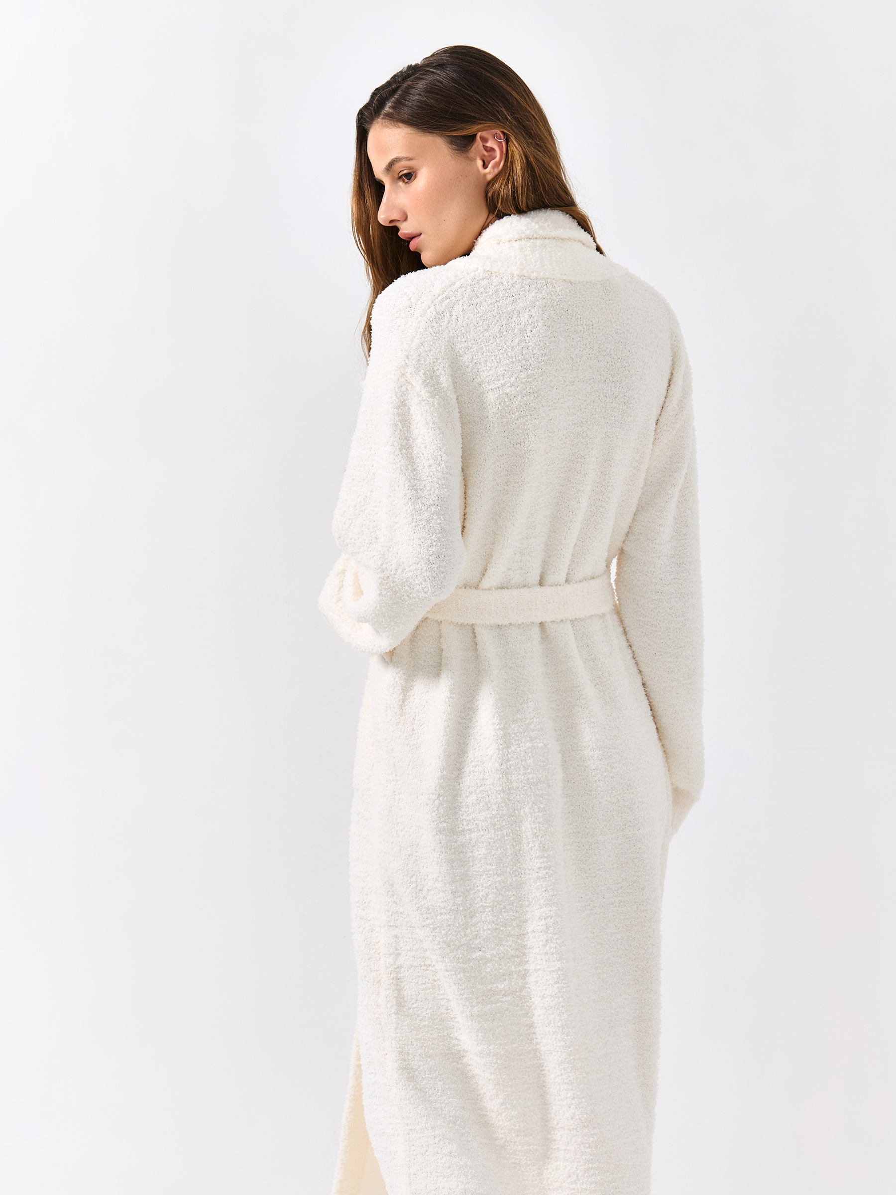 Әйелдер халаты, үйге арналған, өлшемі S/M, ұзын жеңді, жүнді, сүт түстес, Aimi, image-5