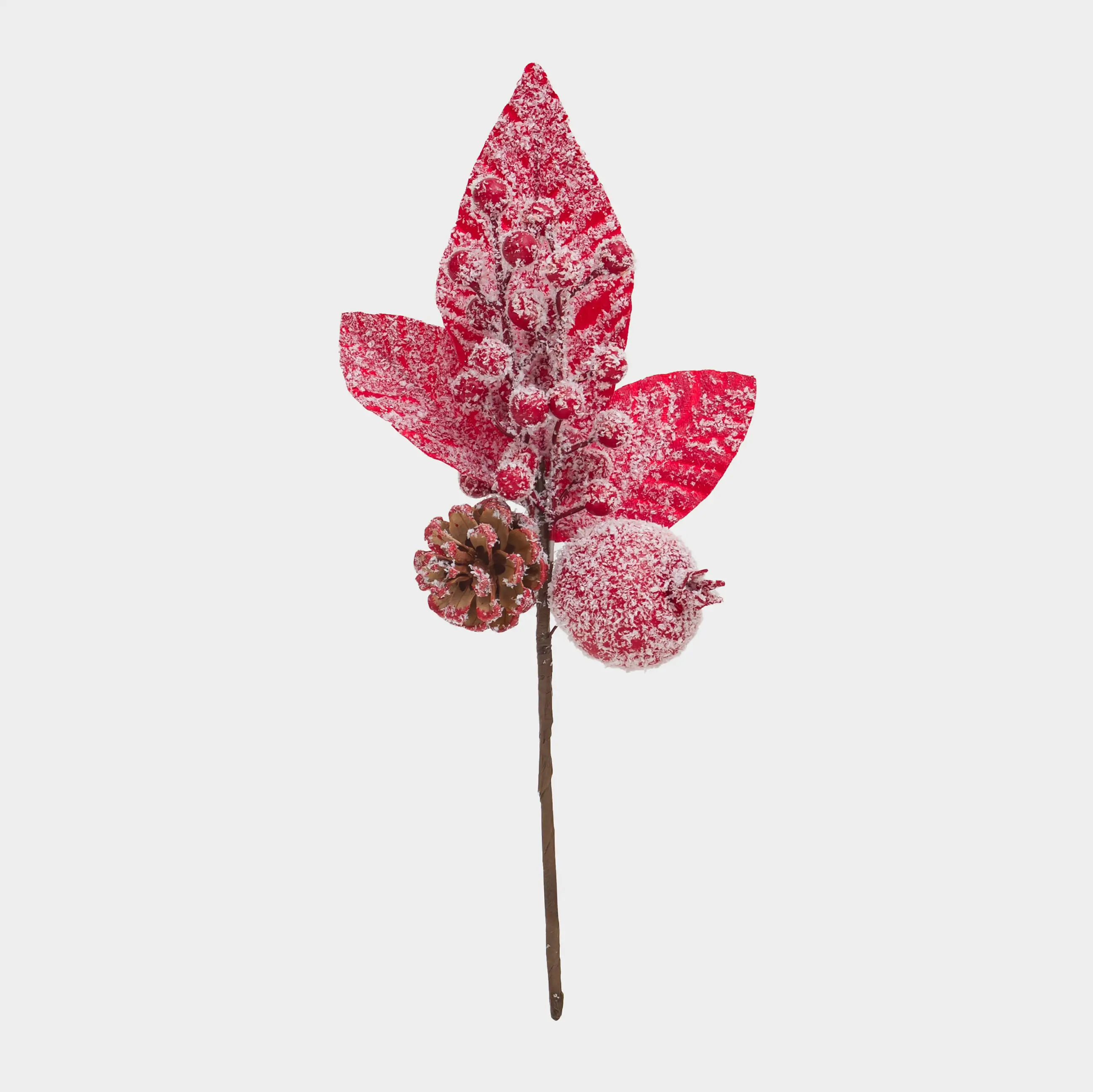 Ветка декоративная, 39 см, пенопласт/шишка, Гранат с красными ягодами, Garnet decor