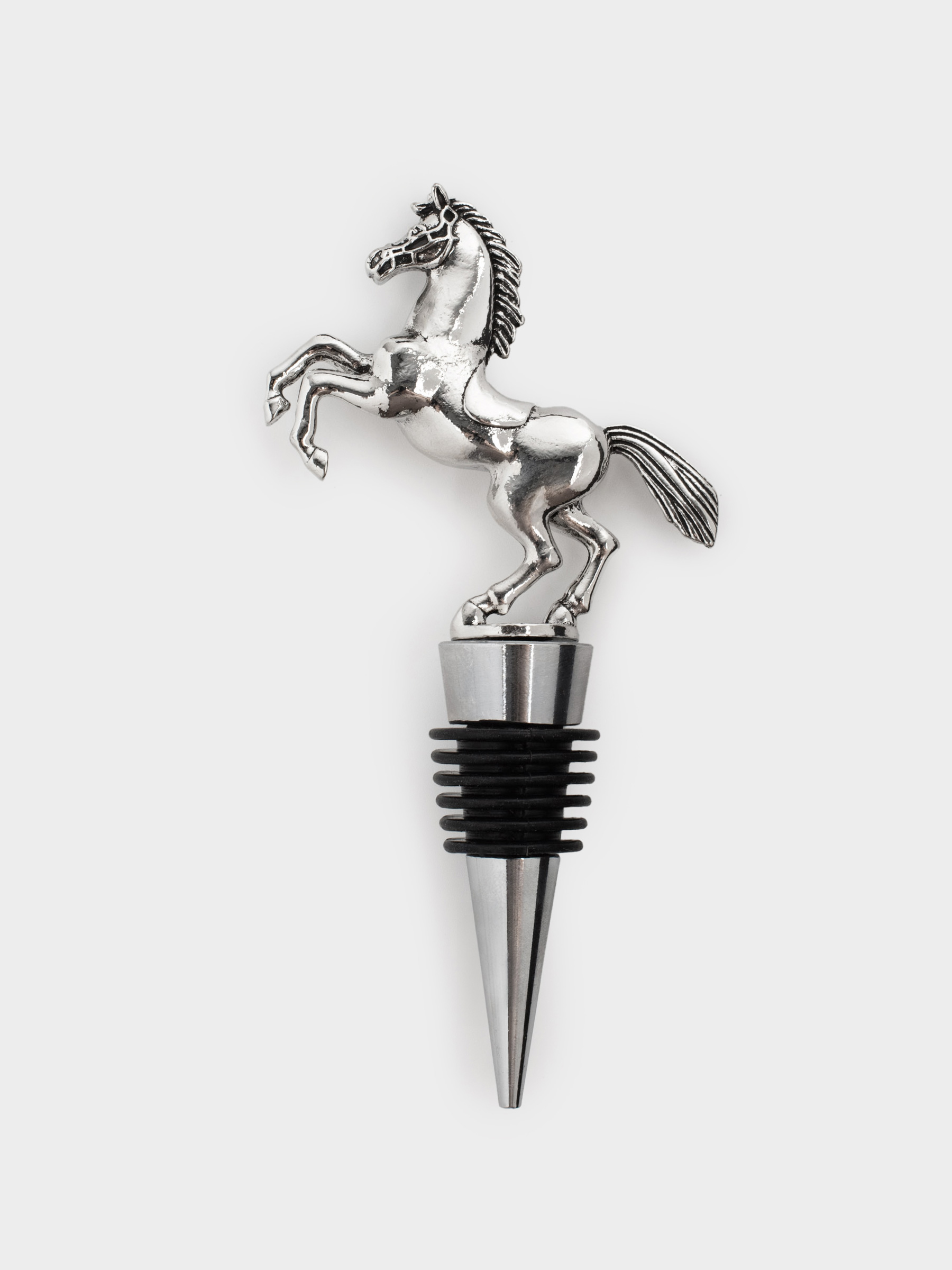 Пробка для винной бутылки, 13 см, металл, серебристая, Конь на дыбах, Horse silver, image-0