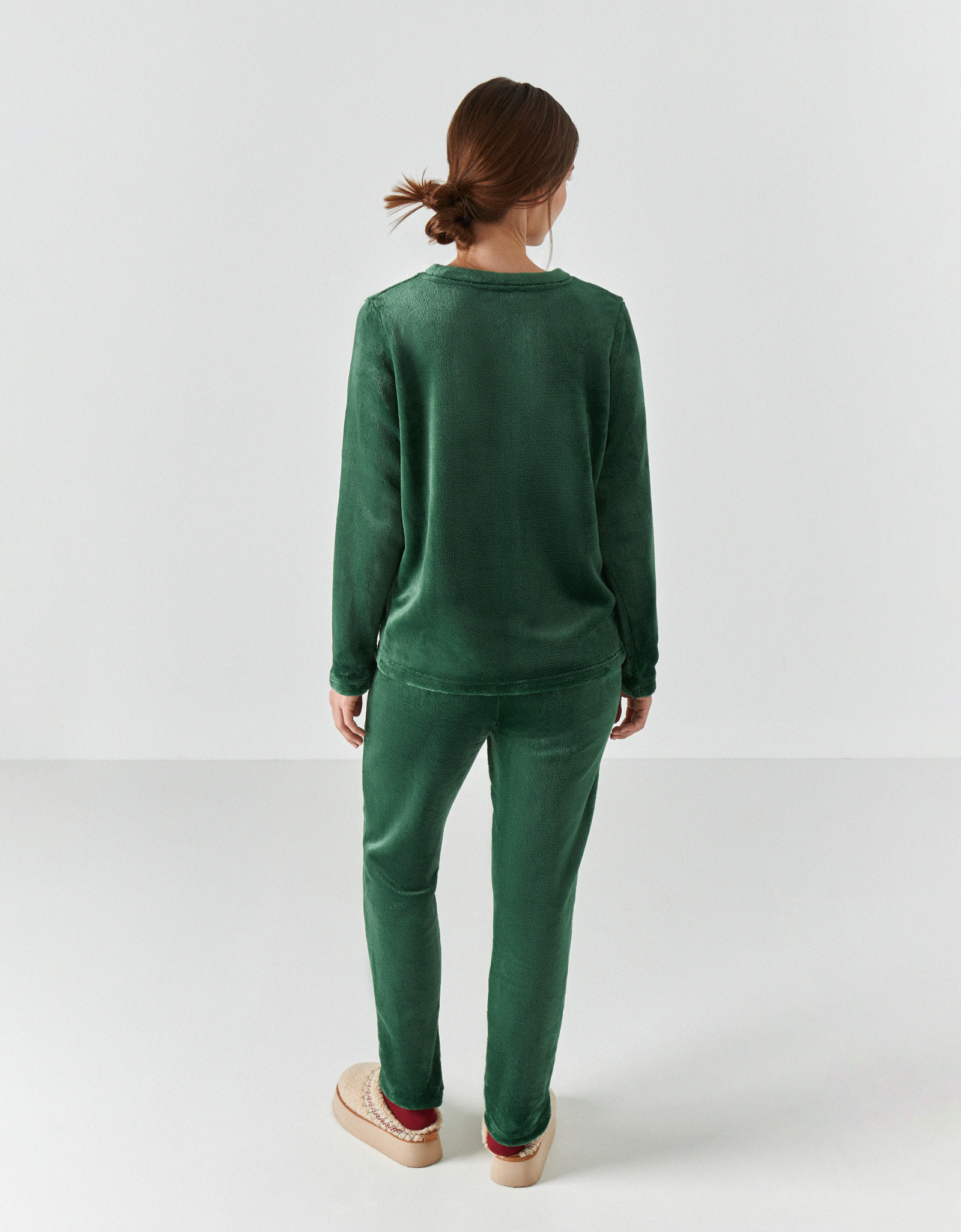 Әйелдерге арналған костюм, үйге арналған, өлшемі S, шалбармен, флис, жасыл, Мысықтар, Amber, image-3