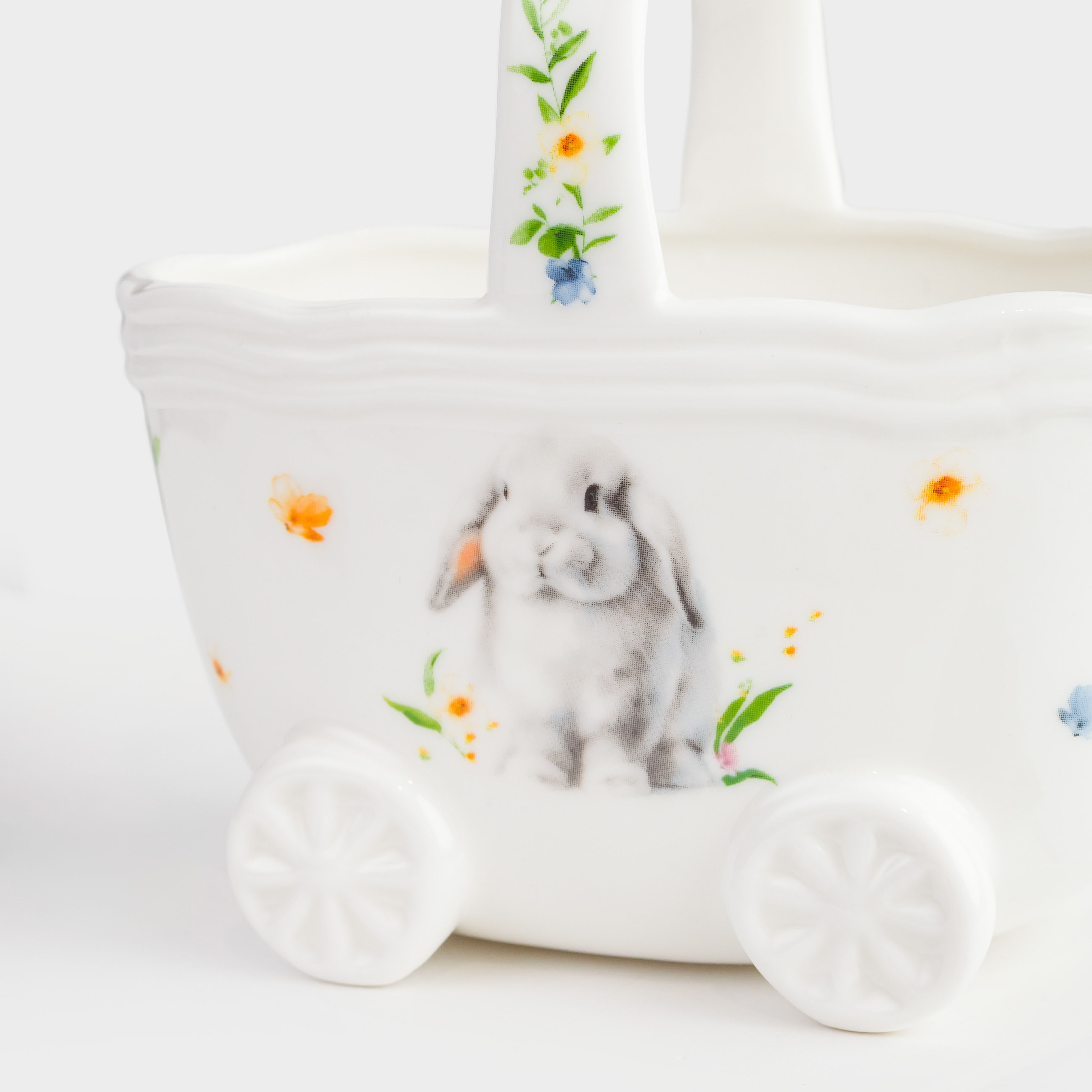 Конфетница, 12х13 см, с ручкой, фарфор N, белая, Кролик и цветы, Easter, image-4