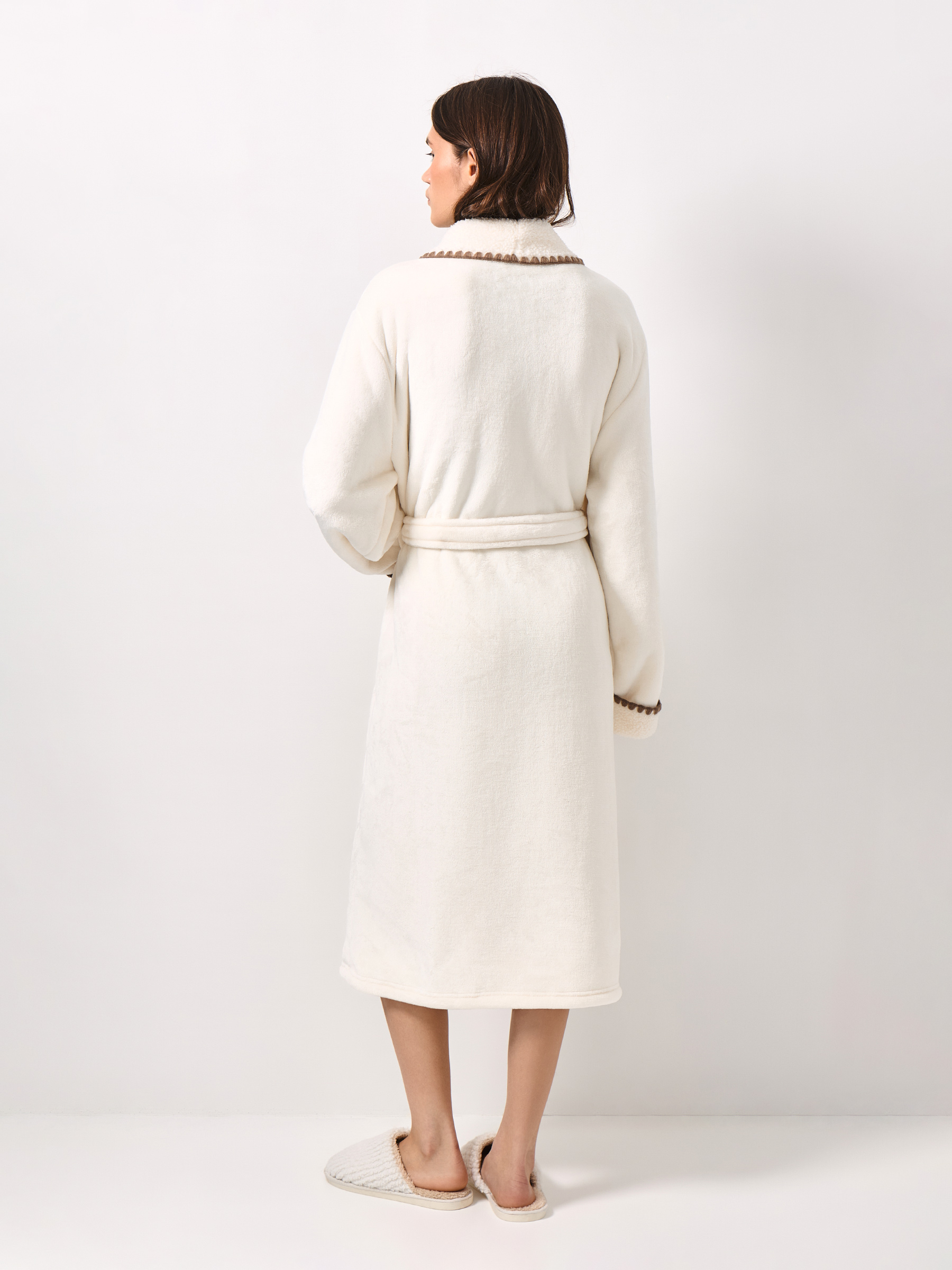 Әйелдер халаты, үйге арналған, өлшемі L/XL, ұзын жеңді, букле/фланель, сүт түстес, Curly, image-5