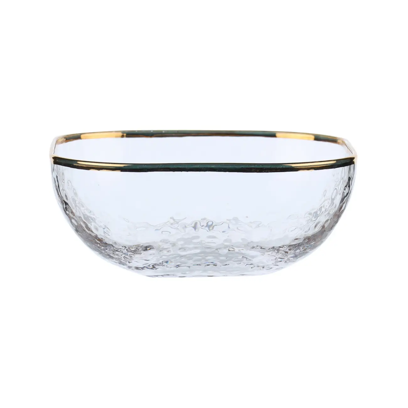 Пиала, 10х4 см, стекло, квадратная, с золотистым кантом, Ripply gold, image-0