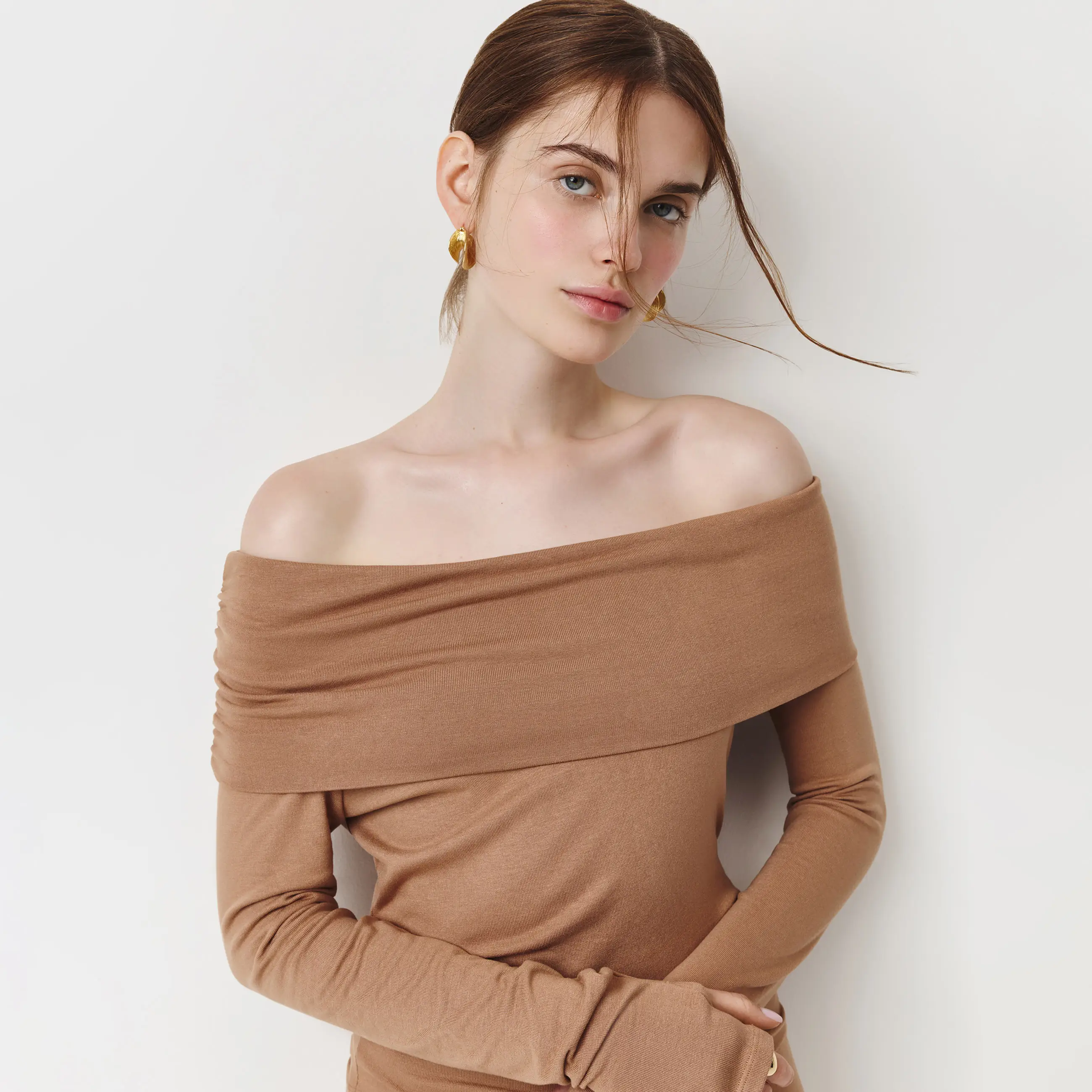 Әйелдерге арналған лонгслив, size M, саусақ ойығы бар, вискоза/спандекс, қара, Erica