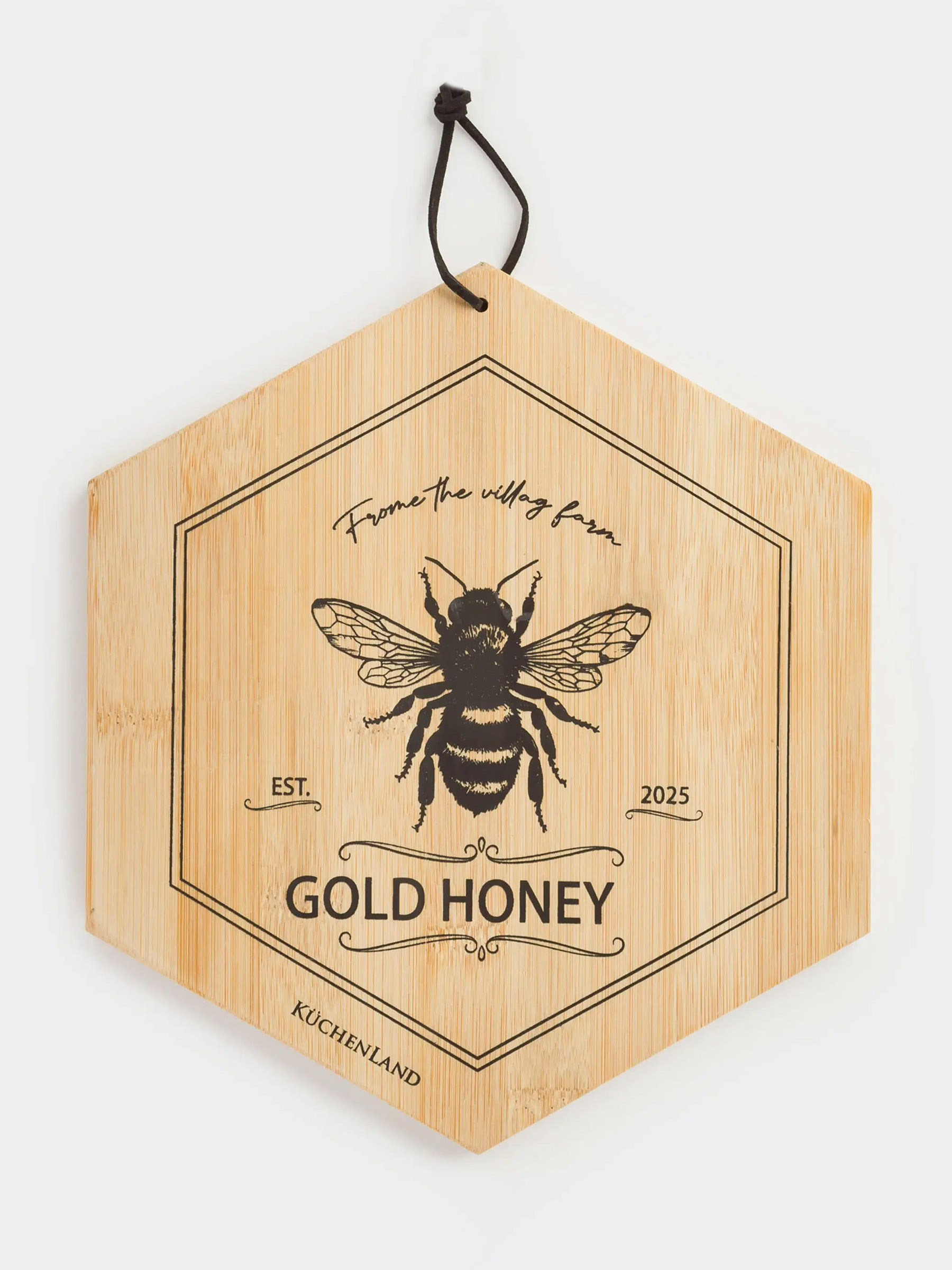 Доска разделочная, 25x22 см, бамбук, шестиугольная, Пчела, Honey, image-0