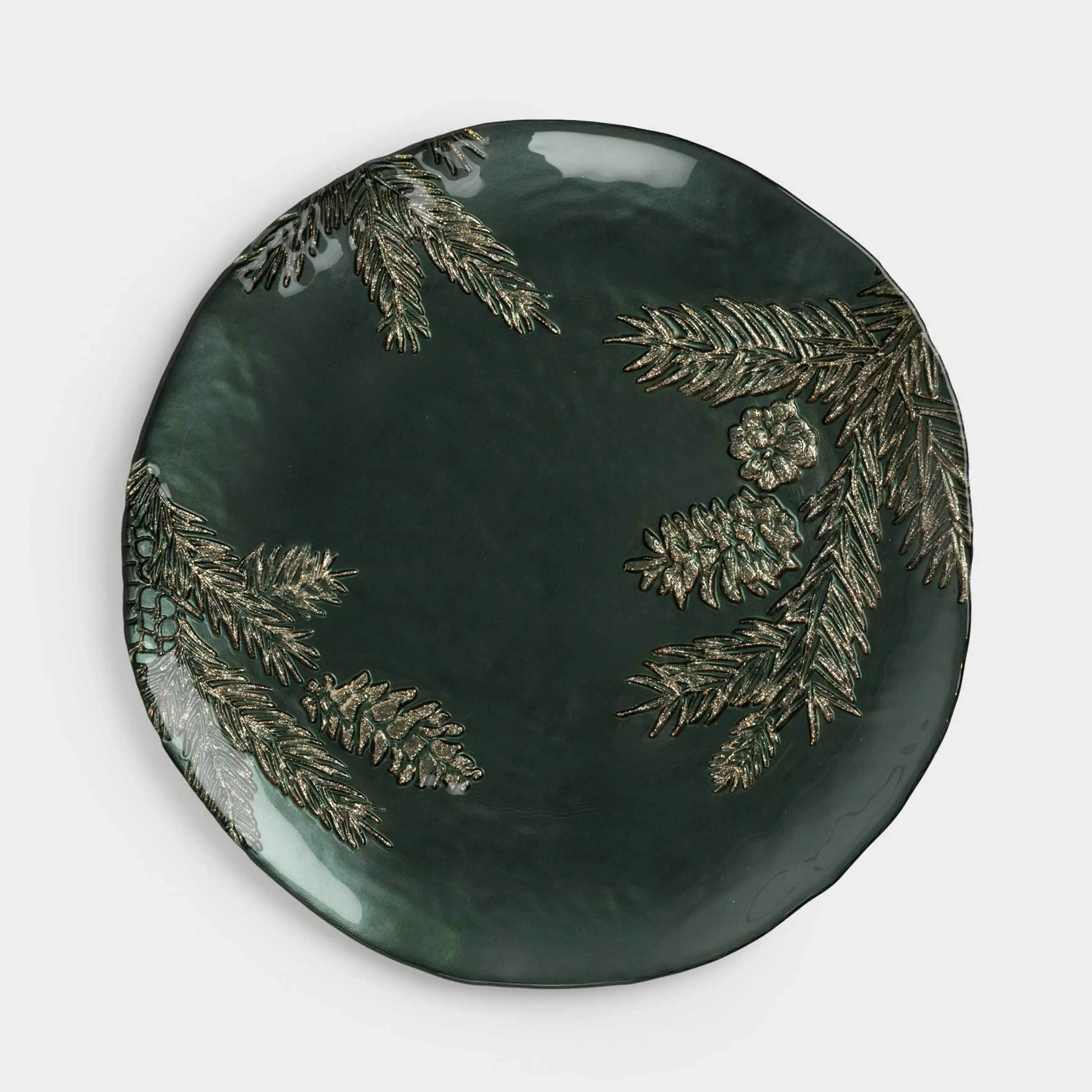 Блюдо, 26х2 см, стекло, зеленое, Еловые ветки, Winter delice