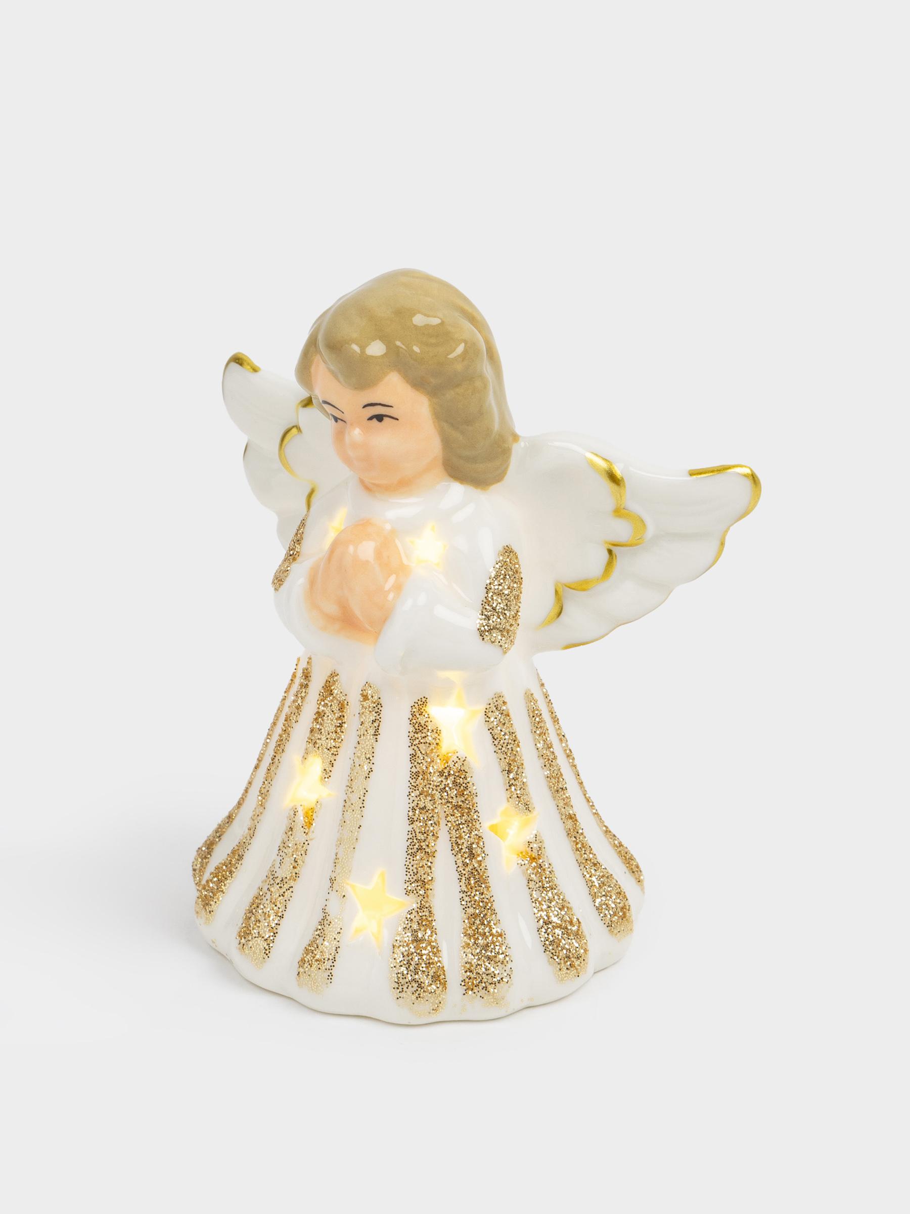 Статуэтка с подсветкой, 9 см, фарфор P, бело-золотистая, Ангел, Angel figurine, image-2