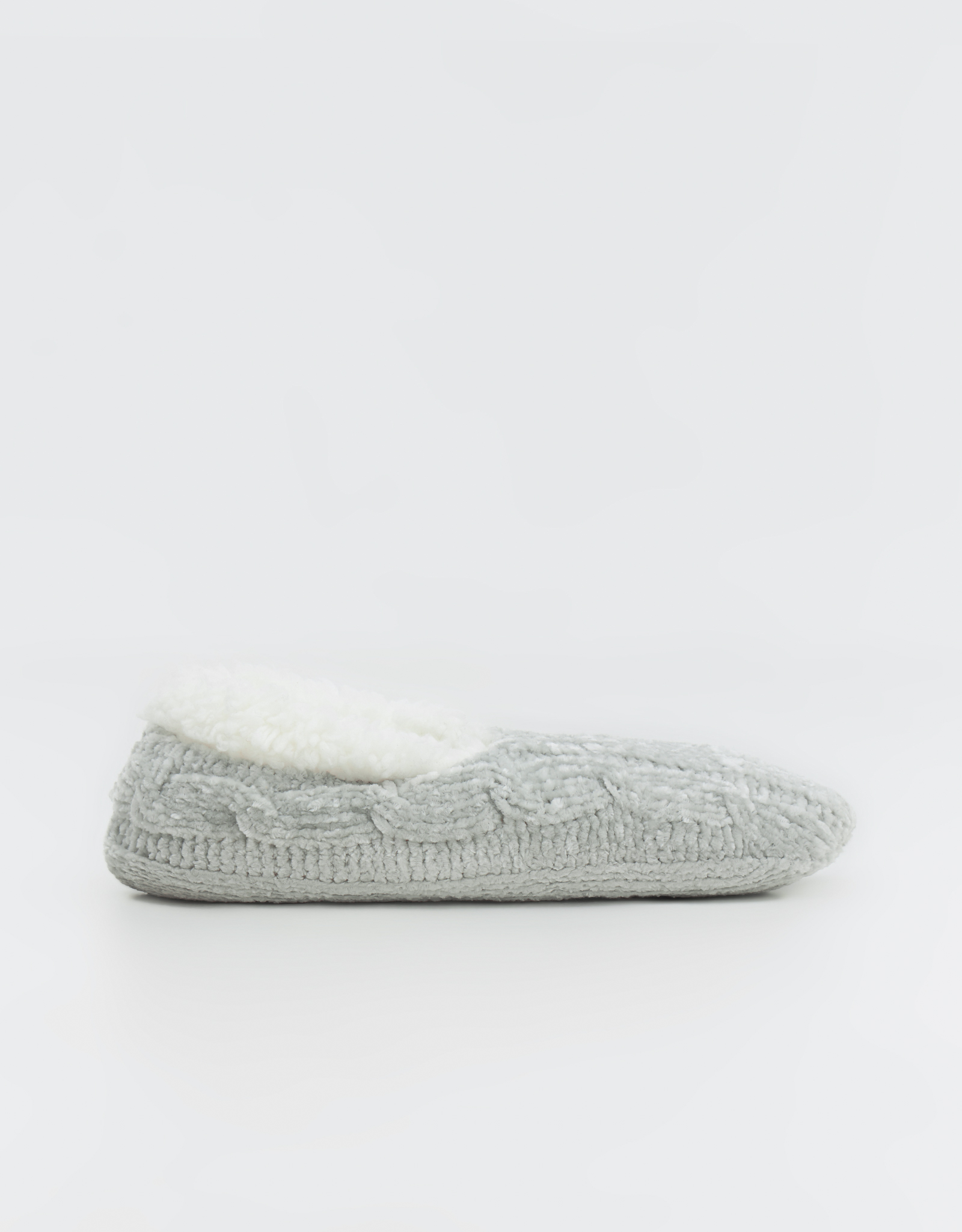 Тапочки-носки женские, домашние, шенилл/шерпа, серые, Косы, Knitted soft, image-0
