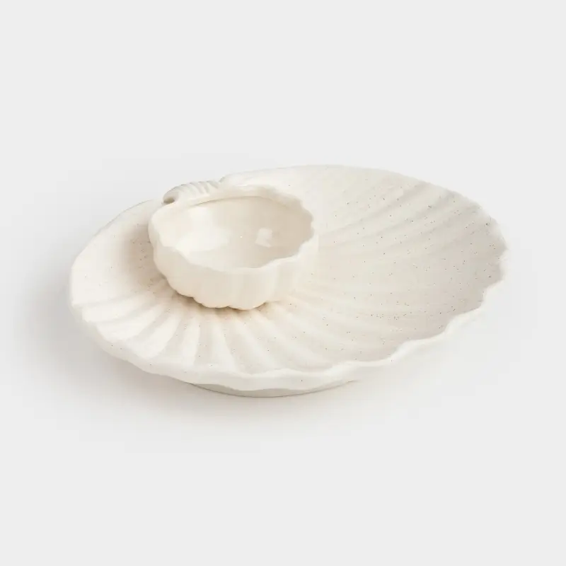Блюдо, 20х17 см, с соусником, фарфор P, молочное, в крапинку, Ракушка, Seaside ,image-0