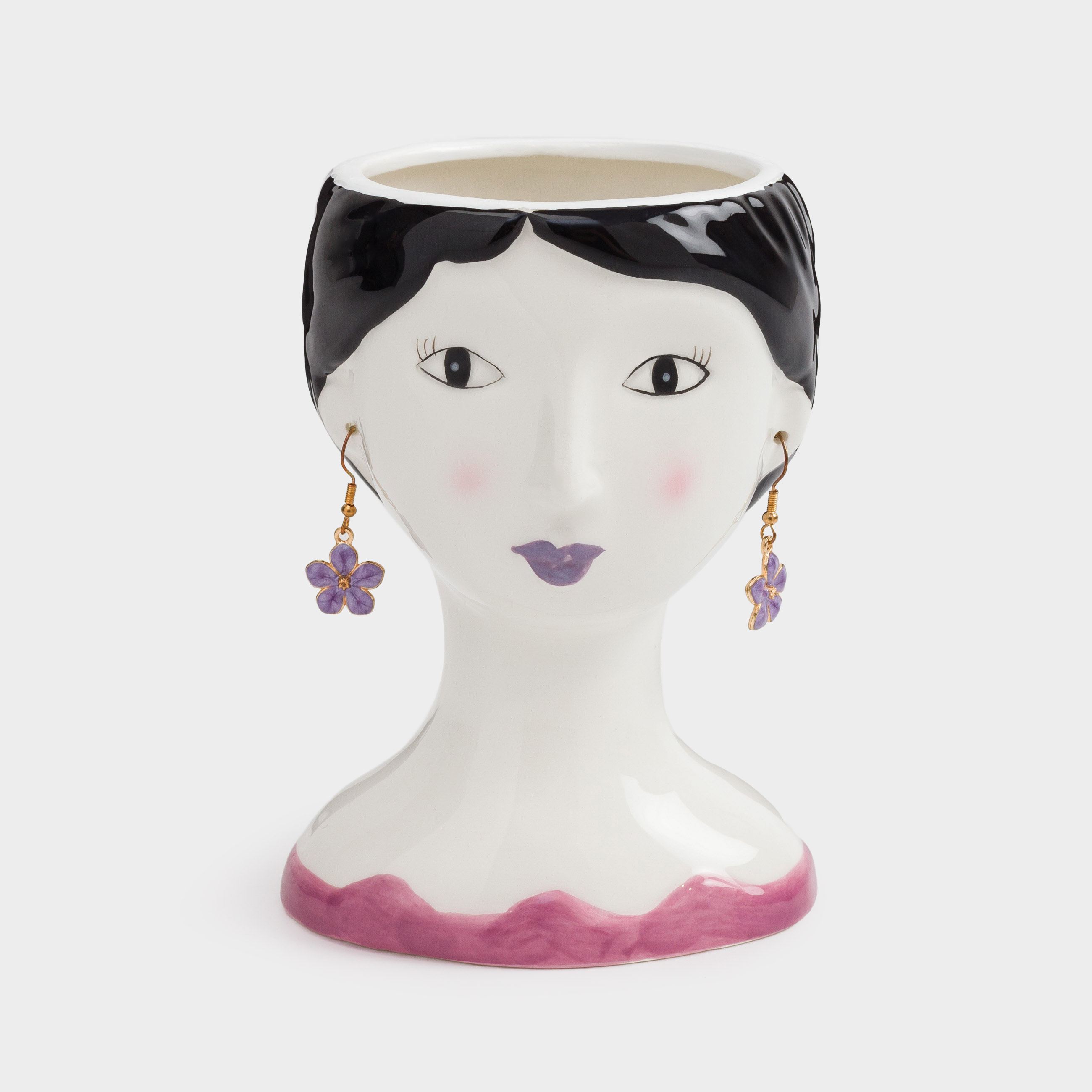 Косметикалық жаққыштарға арналған тұғыр, 14 см, керамика, Сырға таққан қыз, Girls, image-0