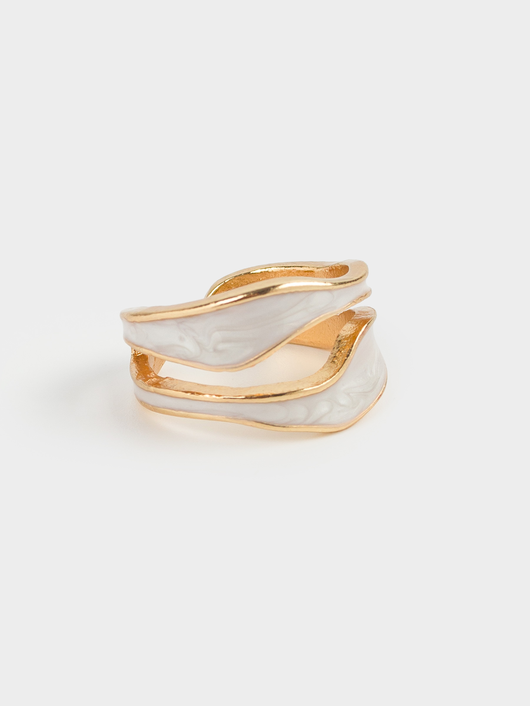 Кольцо, р. S-M, единый размер, металл/акрил, золотисто-бежевое, Jewelry, image-1