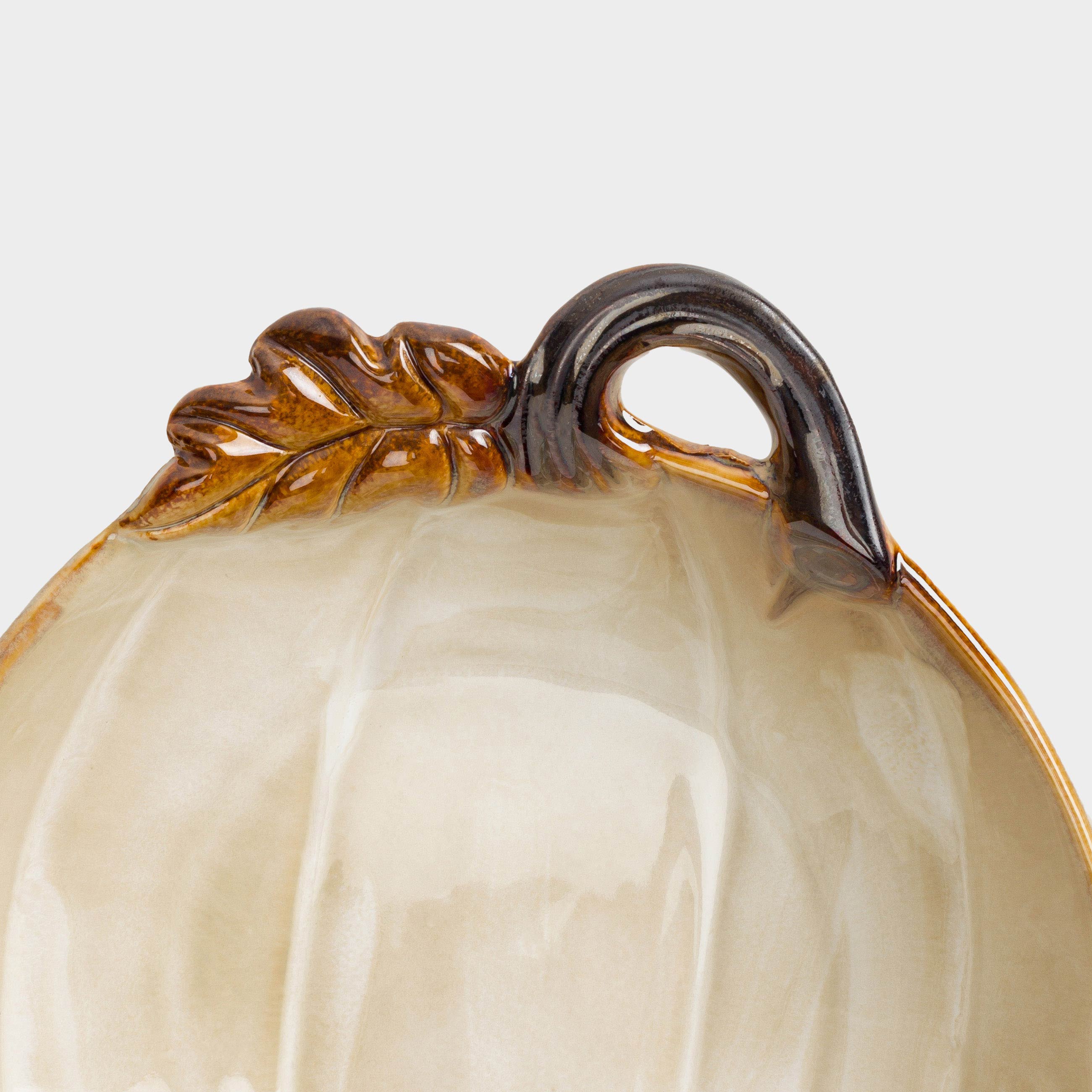 Блюдо глубокое, 23x7 см, керамика, молочно-коричневое, Тыква с листом, Pumpkin velir, image-6