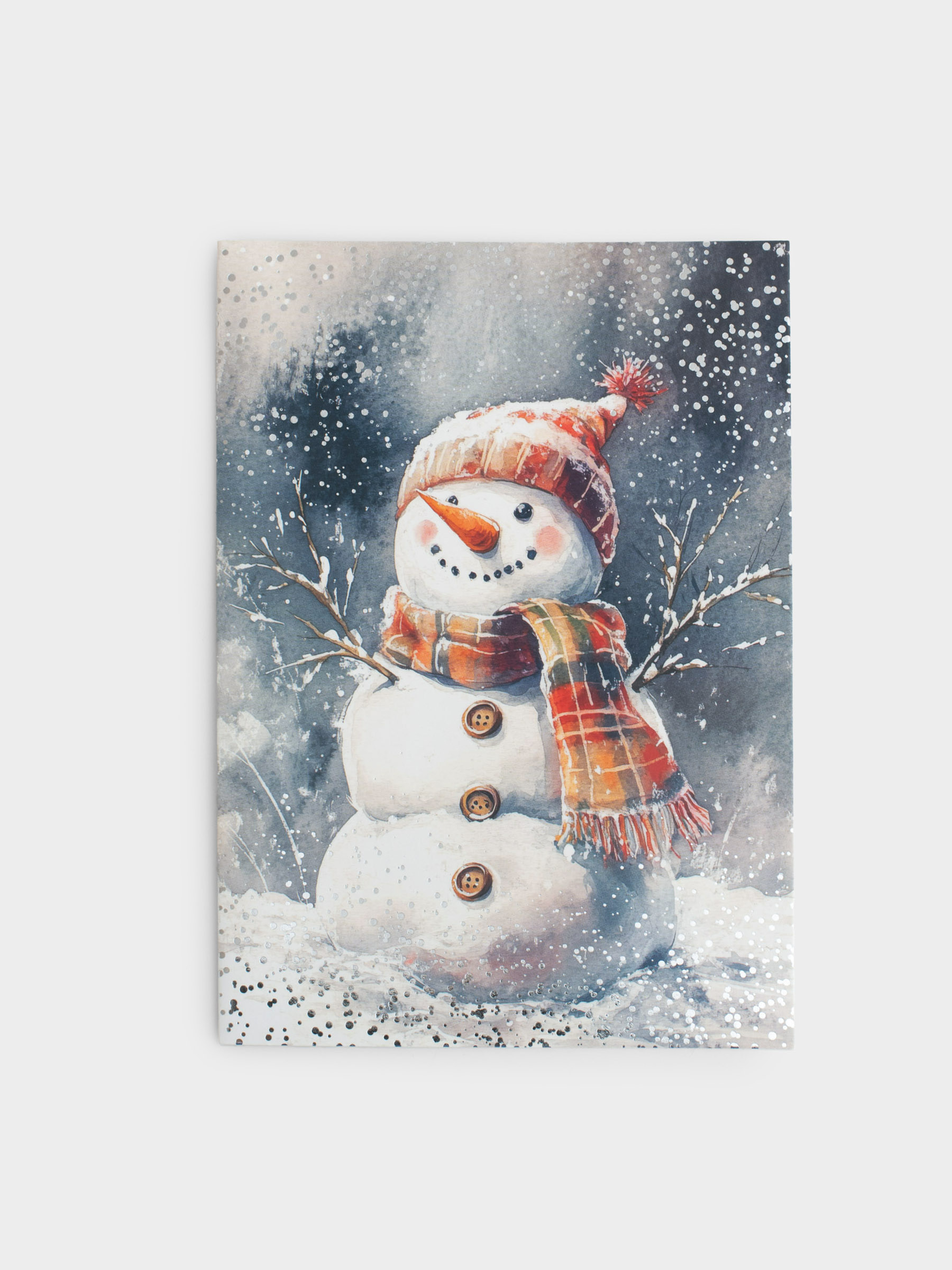 Открытка подарочная, 12х17 см, бумага, серебристая, Снеговик, Snowy, image-0