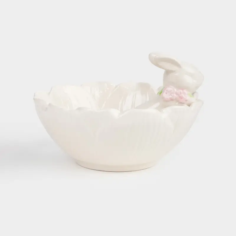 Пиала, 14х6 см, керамика, белая, Кролик в цветке, Flora Easter ,image-0