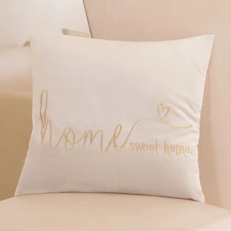 Подушка декоративная, 45х45, вельвет, молочно-золотистая, Sweet home, Scroll ,image-0