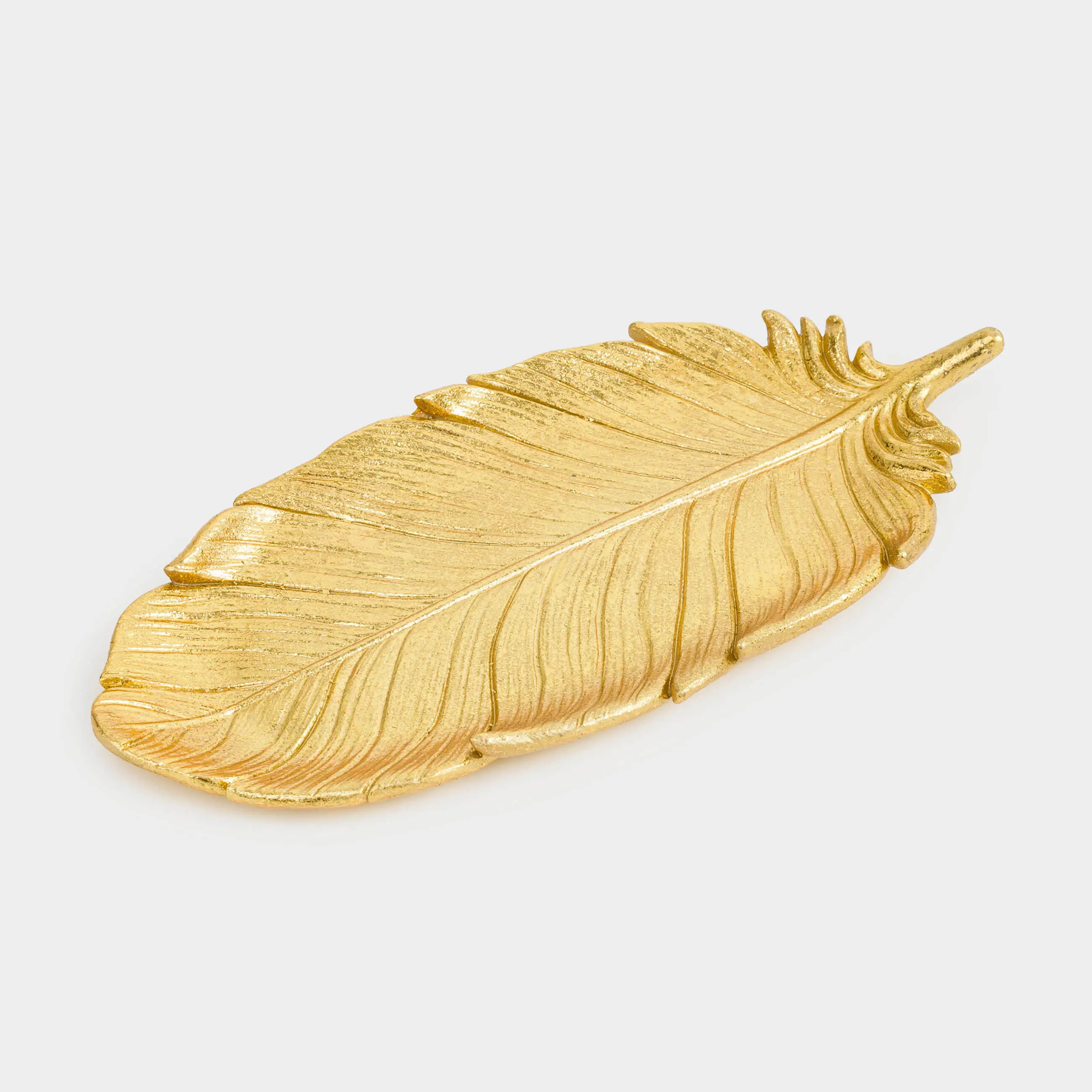 Блюдо декоративное, 36х17 см, полирезин, золотистое, Перо, Feather