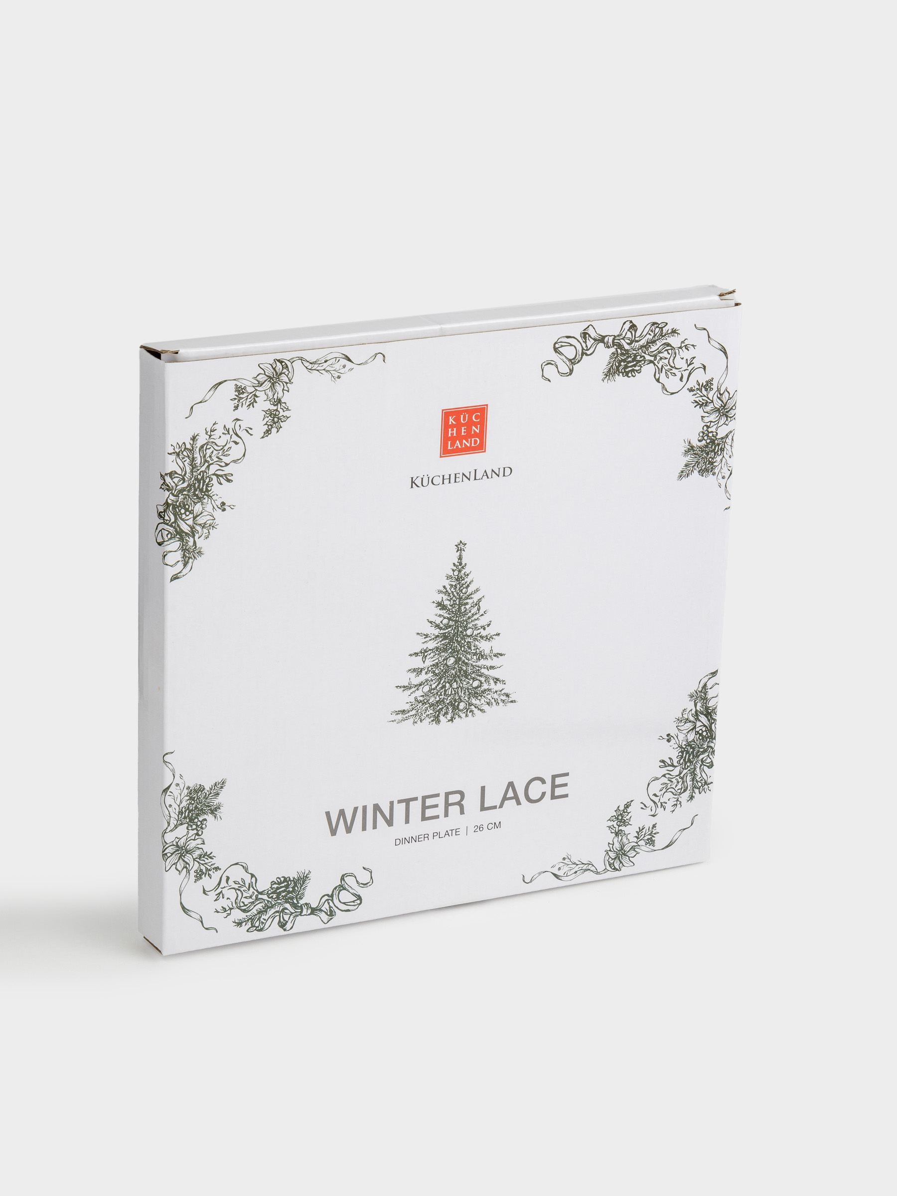 Тарелка обеденная, 26 см, фарфор N, бело-зеленая, Елка, Winter lace, image-6