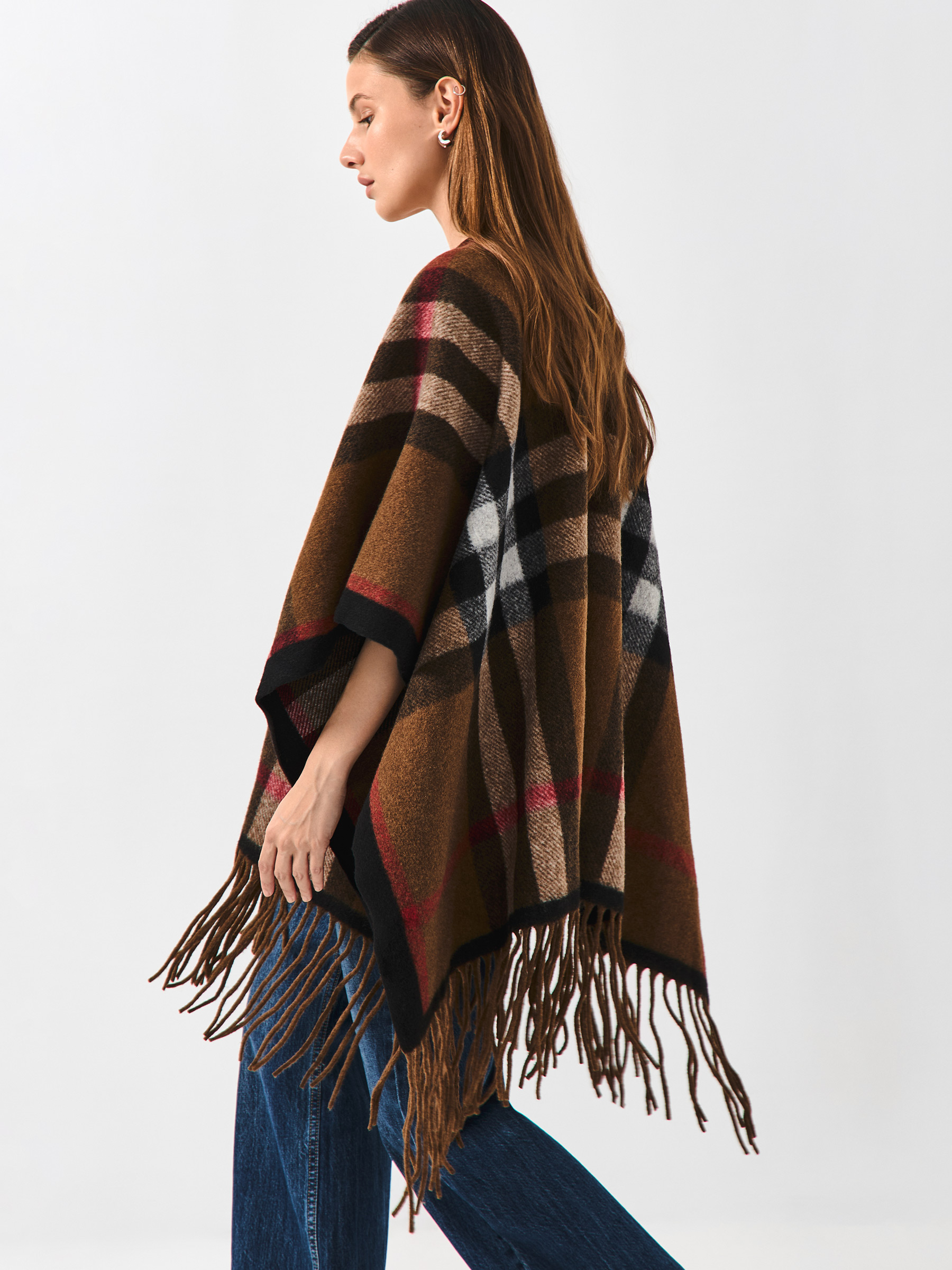 Пончо с бахромой, коричневое, Poncho, image-4