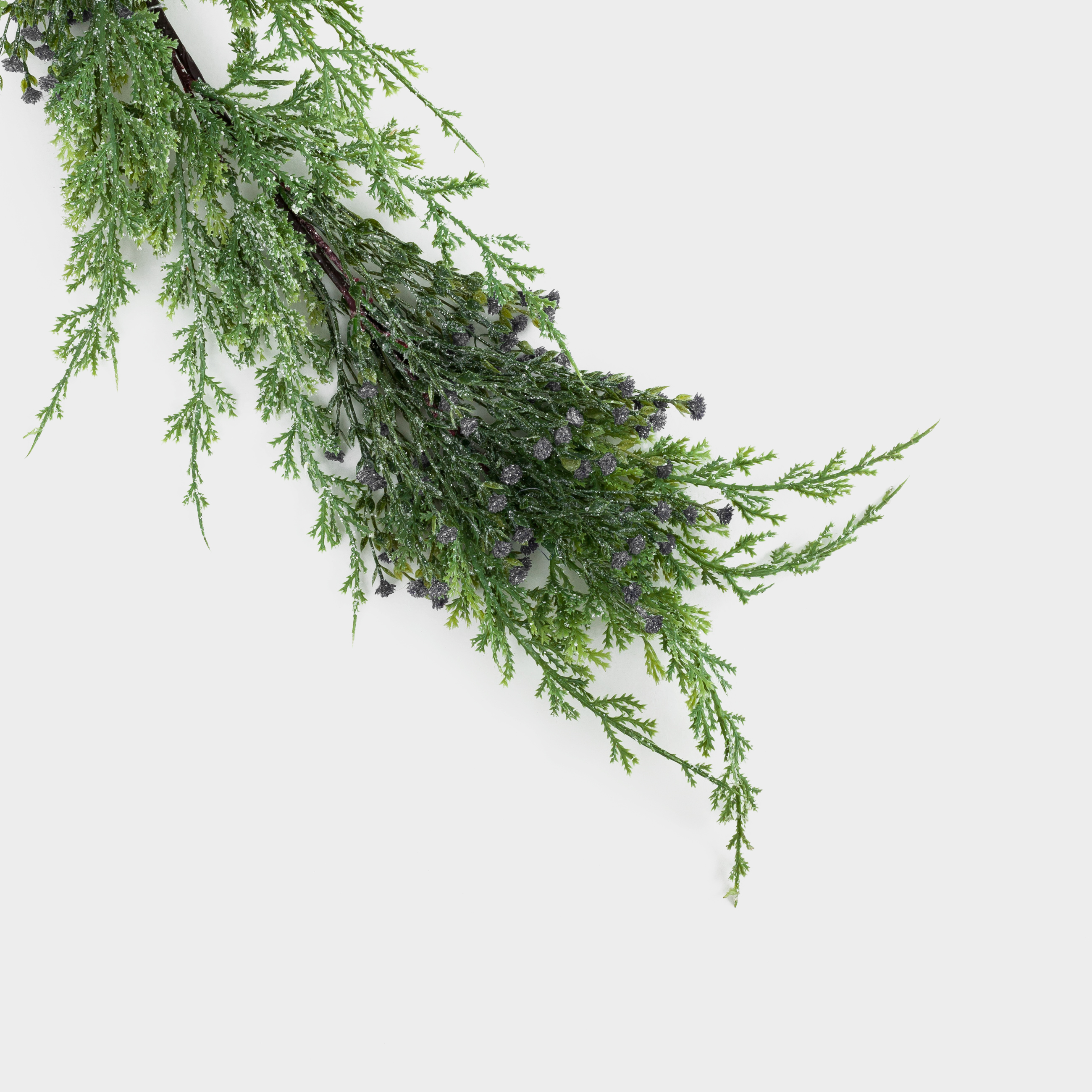 Ветка-гирлянда декоративная, 1,2 м, пластик, Хвоя с синими цветами, Conifer decor, image-1