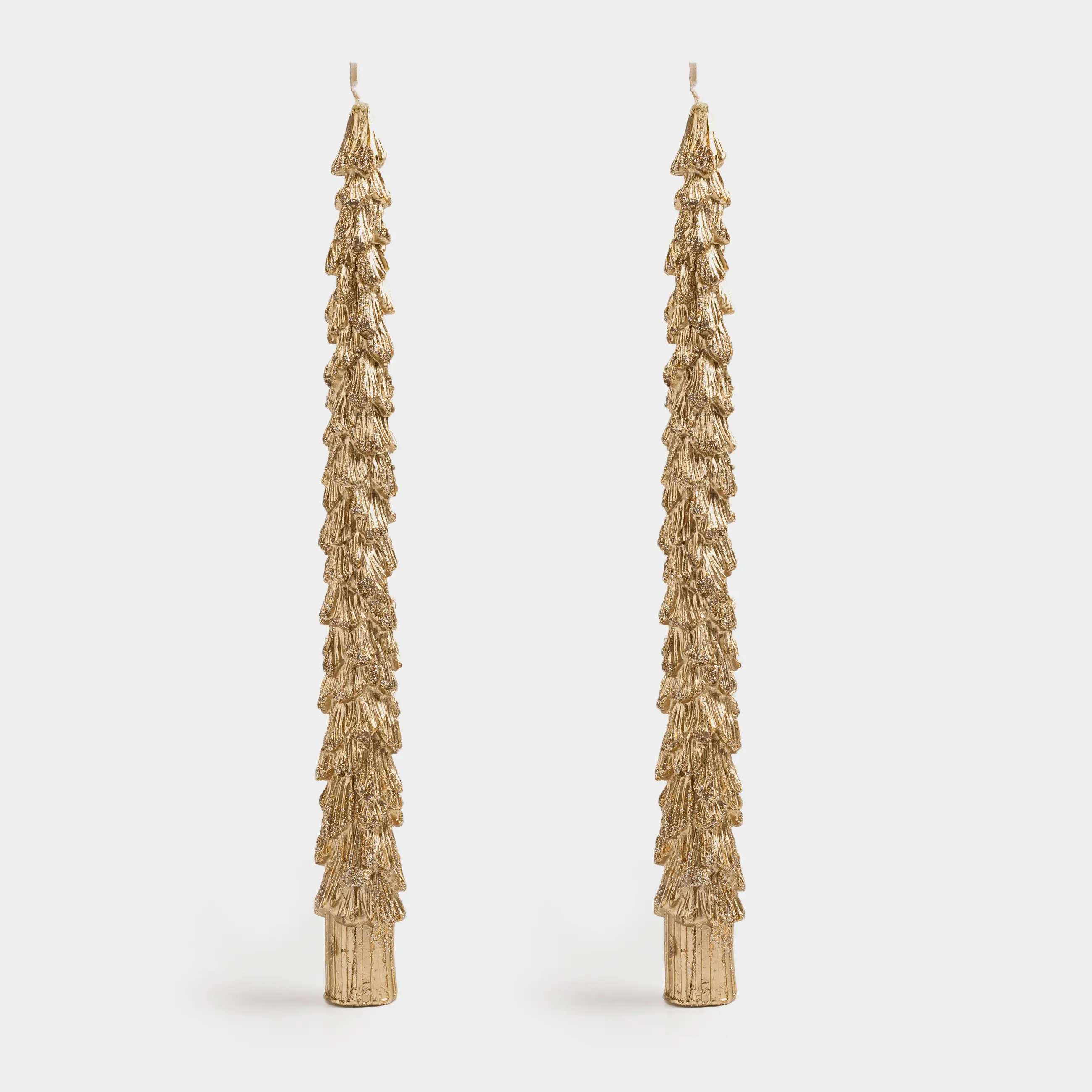 Свеча, 25 см, 2 шт, тонкая, с блестками, шампань, Ель, Fir candle, image-0