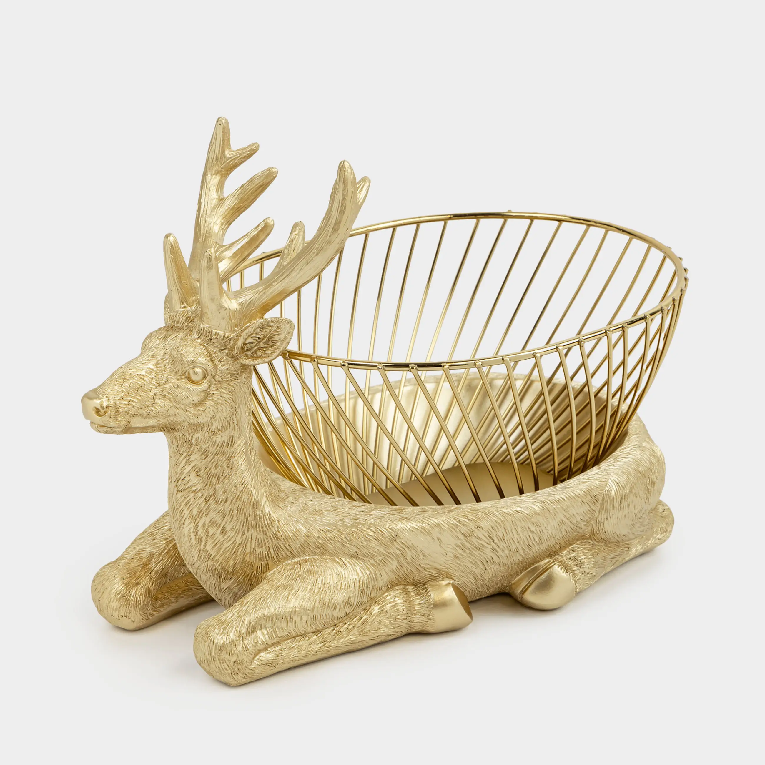 Сәндік ыдыс, 28х17х20 см, полирезин, ақ-алтын, Бұғы, Deer