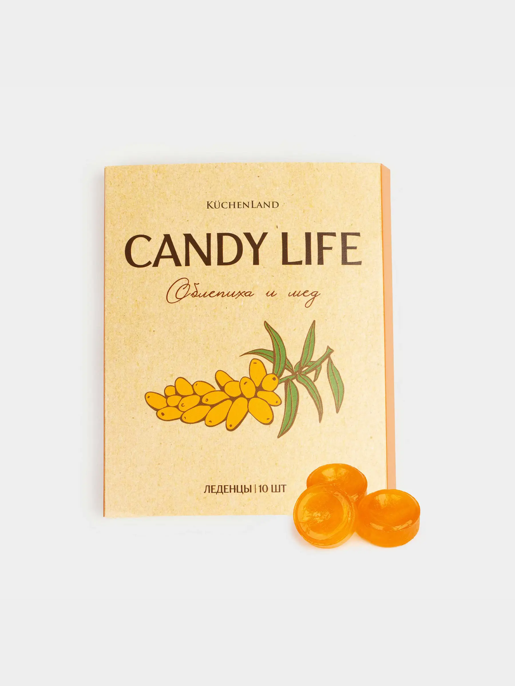 Кәмпит, 32 гр, 10 дана, қантсыз, Шырғанақ және бал, Candy life