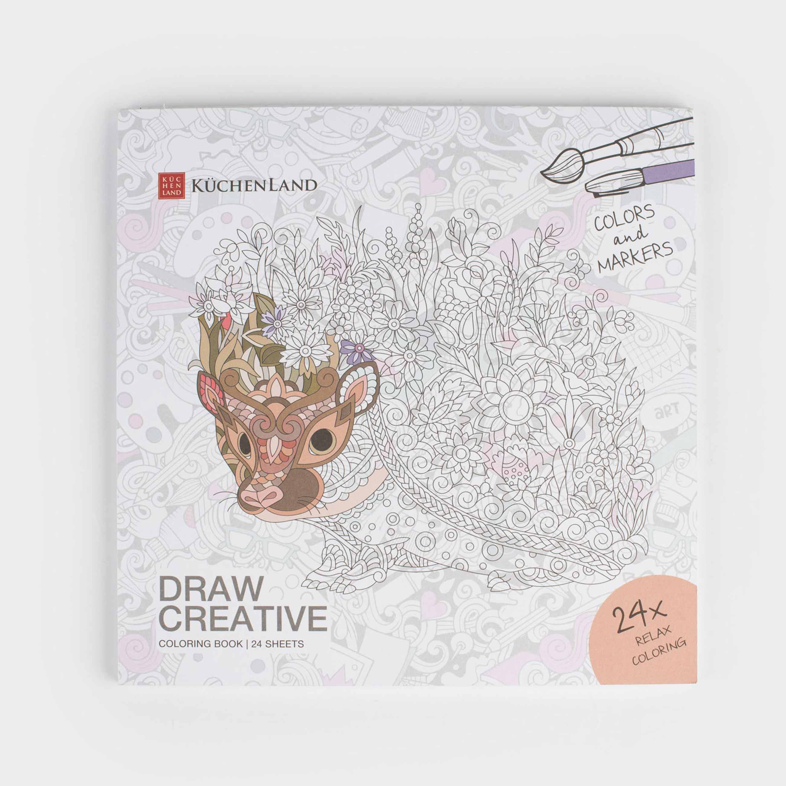 Бояу альбомы, 20х20 см, 24 парақ, жылтыр, Өрнектер мен жануарлар, Draw, image-0