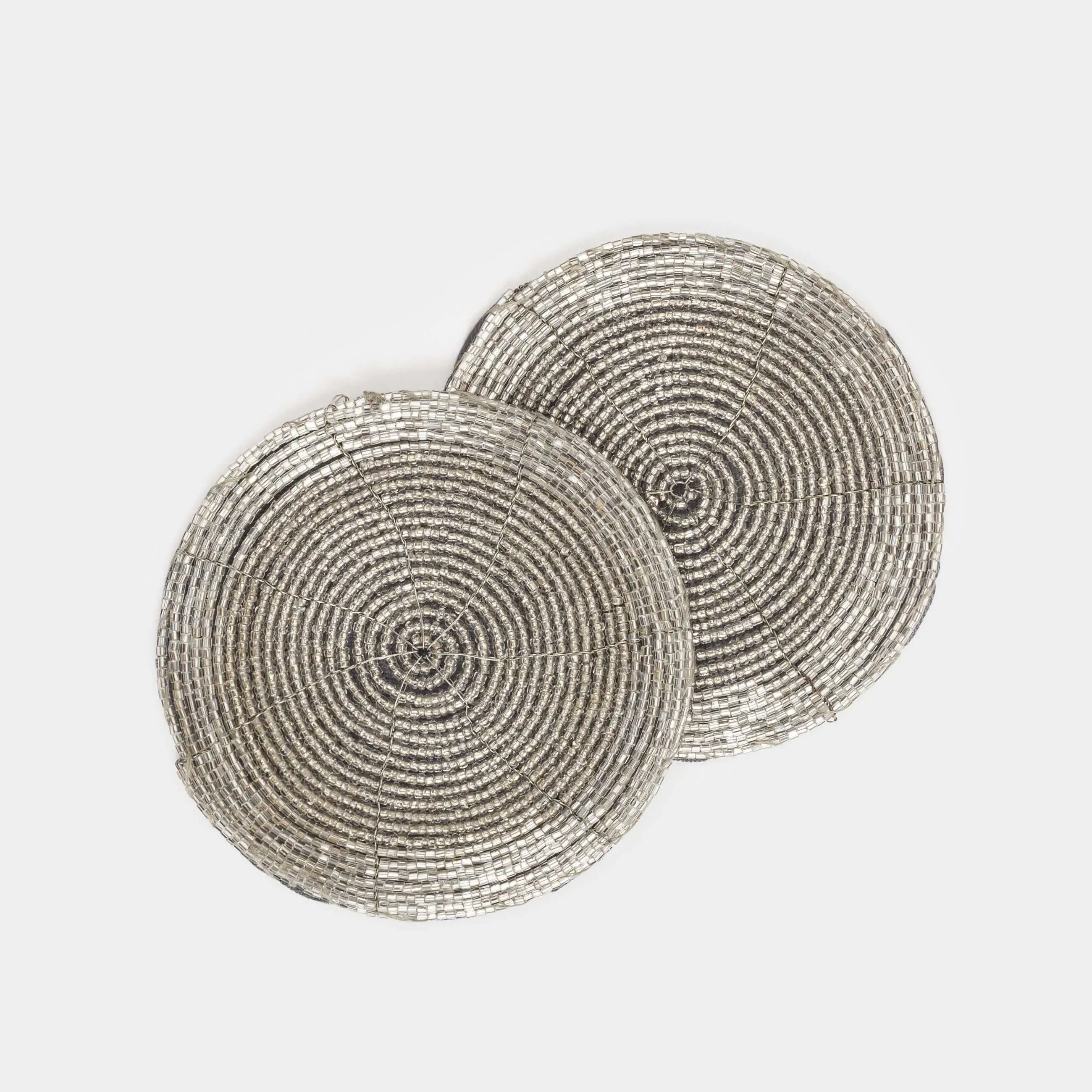 Подставка под кружку, 10 см, 2 шт, круглая, бисер, серебристая, Shiny beads, image-0