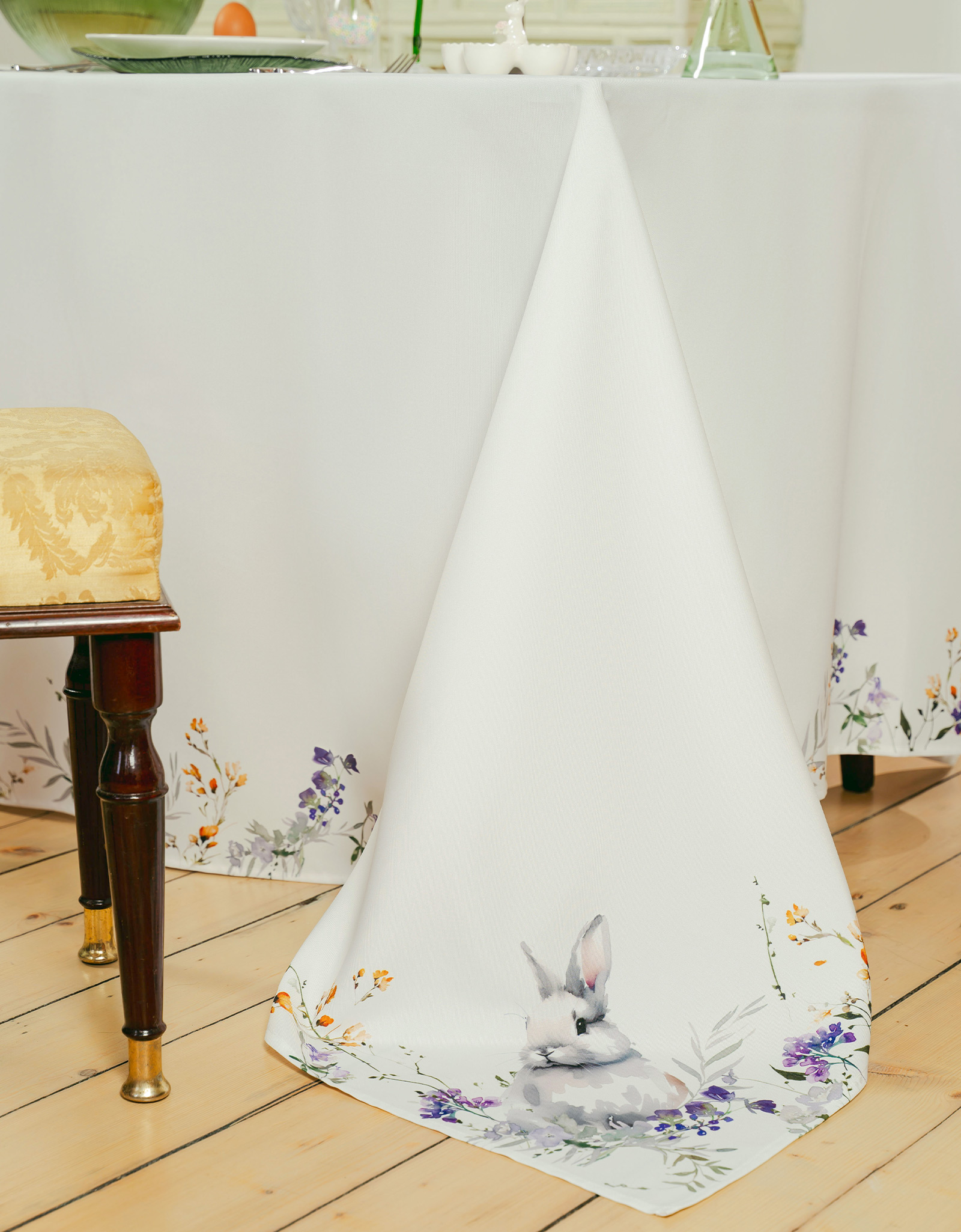 Скатерть, 170х250 см, полиэстер, белая, Кролик в цветах, Easter, image-8
