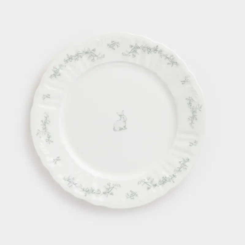 Тарелка закусочная, 20 см, фарфор Fine Bone China, белая, Кролик и цветы, Easter blooming ,image-0