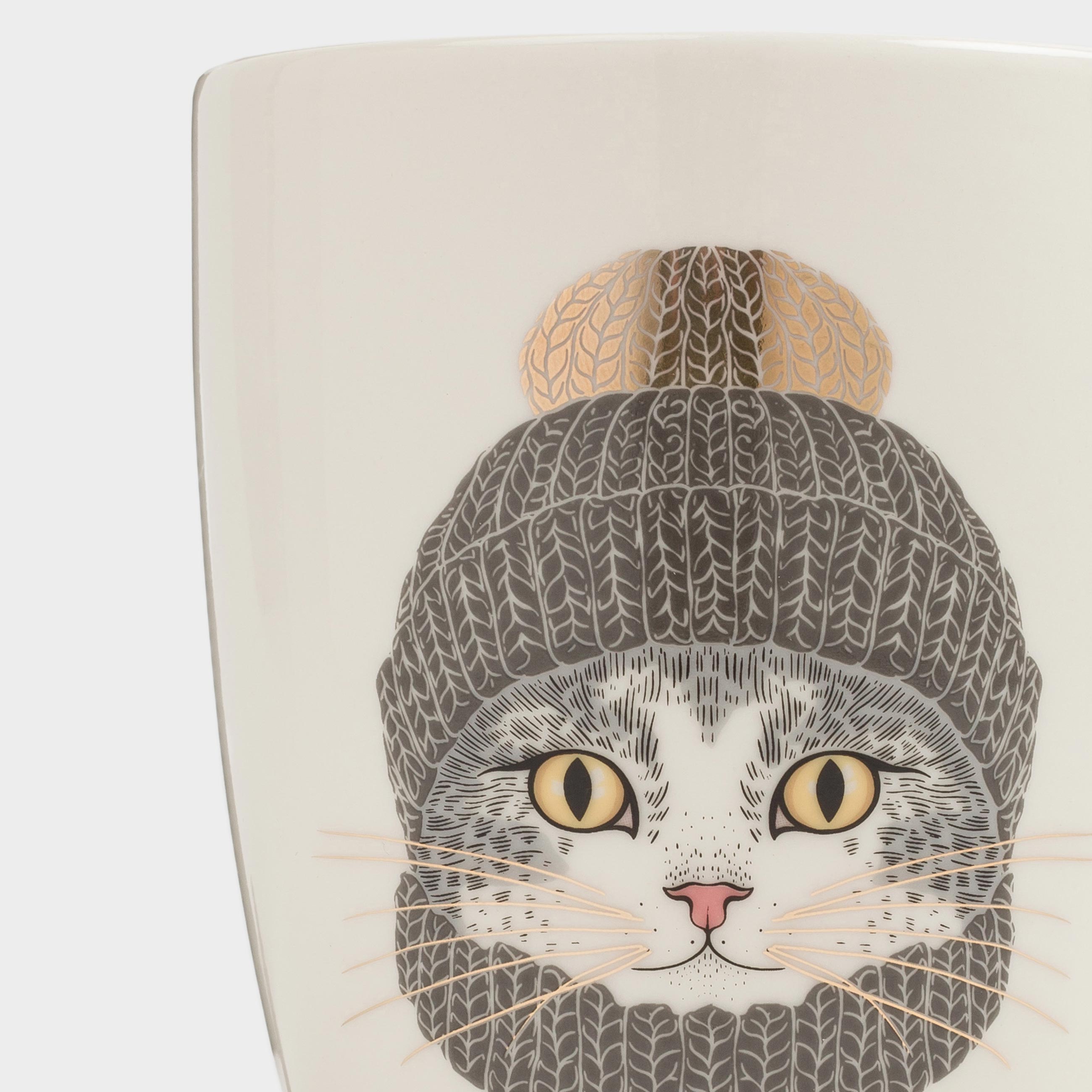 Кружка, 350 мл, фарфор N, бело-золотистая, Кот в шапке и шарфе, Cat, image-5