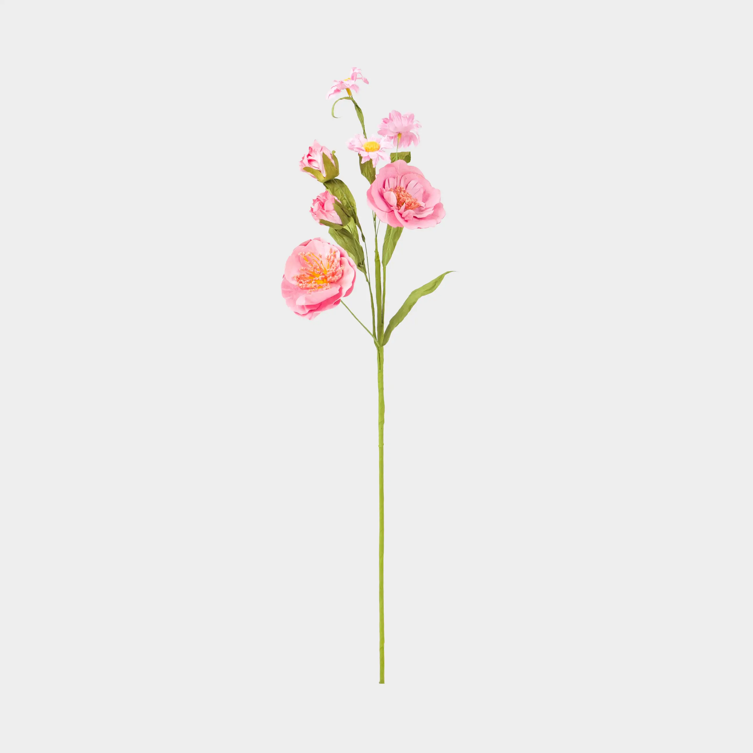 Ветка декоративная, 58 см, бумага/пластик, Розовые пионы, Flower garden, image-0